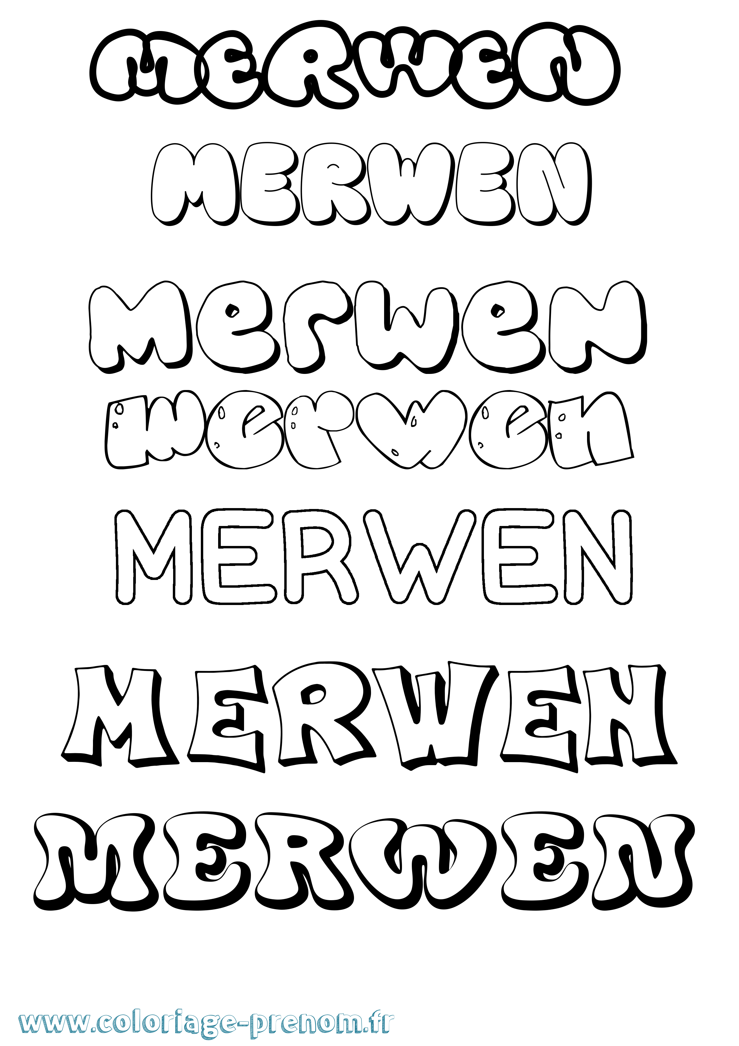 Coloriage Merwen Bubble Coloriage prénom Merwen Bubble