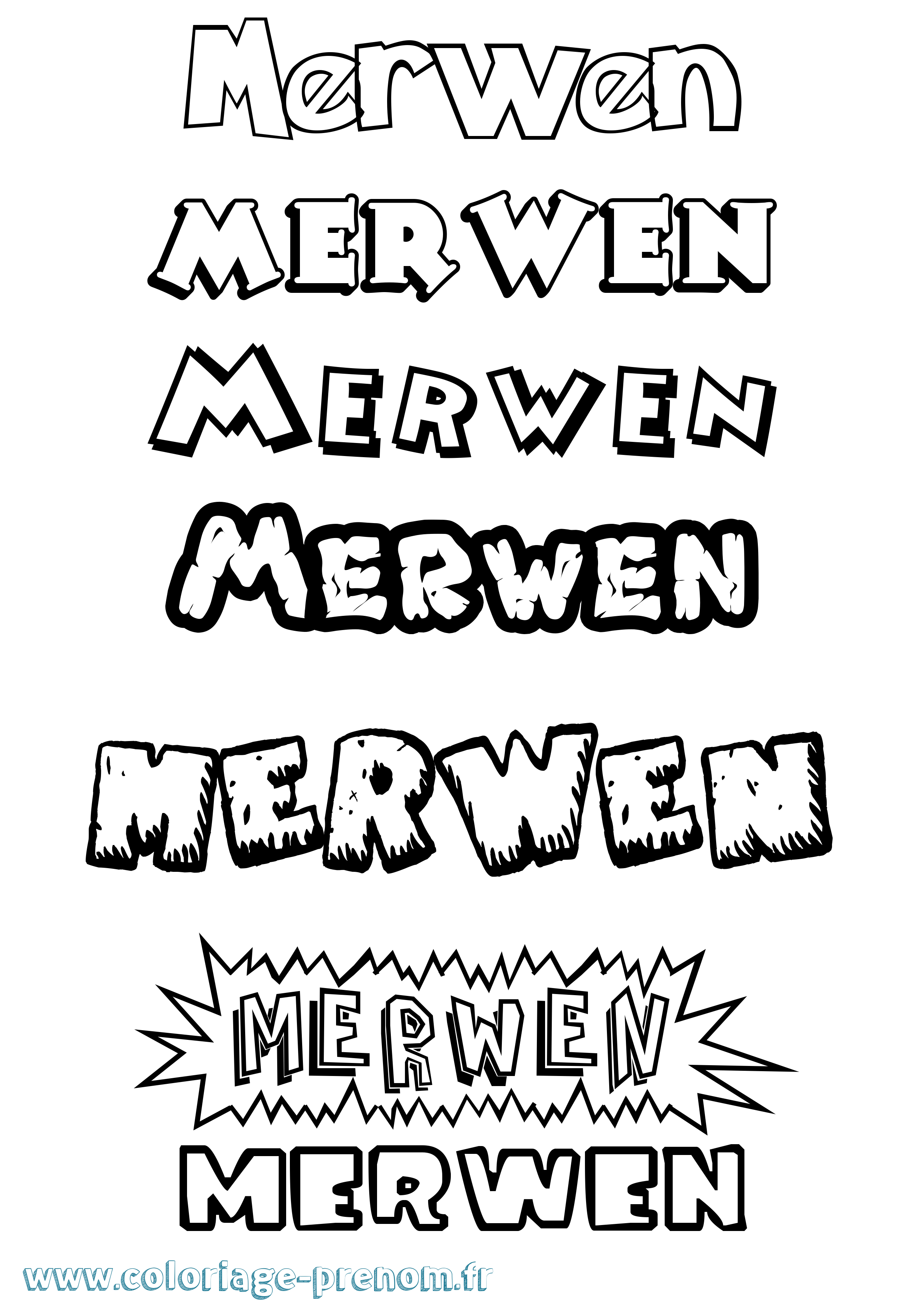 Coloriage Merwen Dessin Animé Coloriage prénom Merwen Dessin Animé