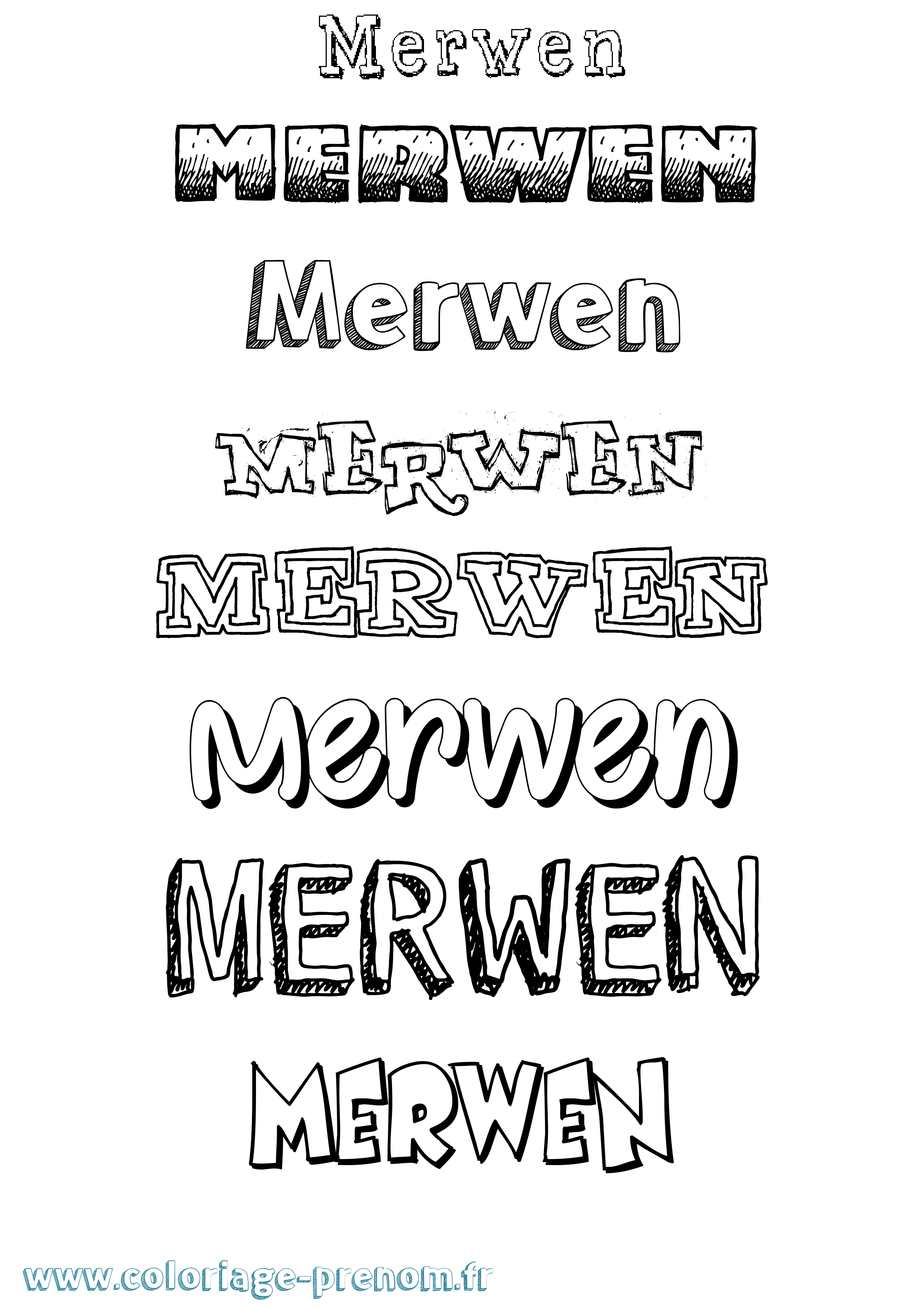 Coloriage Merwen Dessiné Coloriage prénom Merwen Dessiné