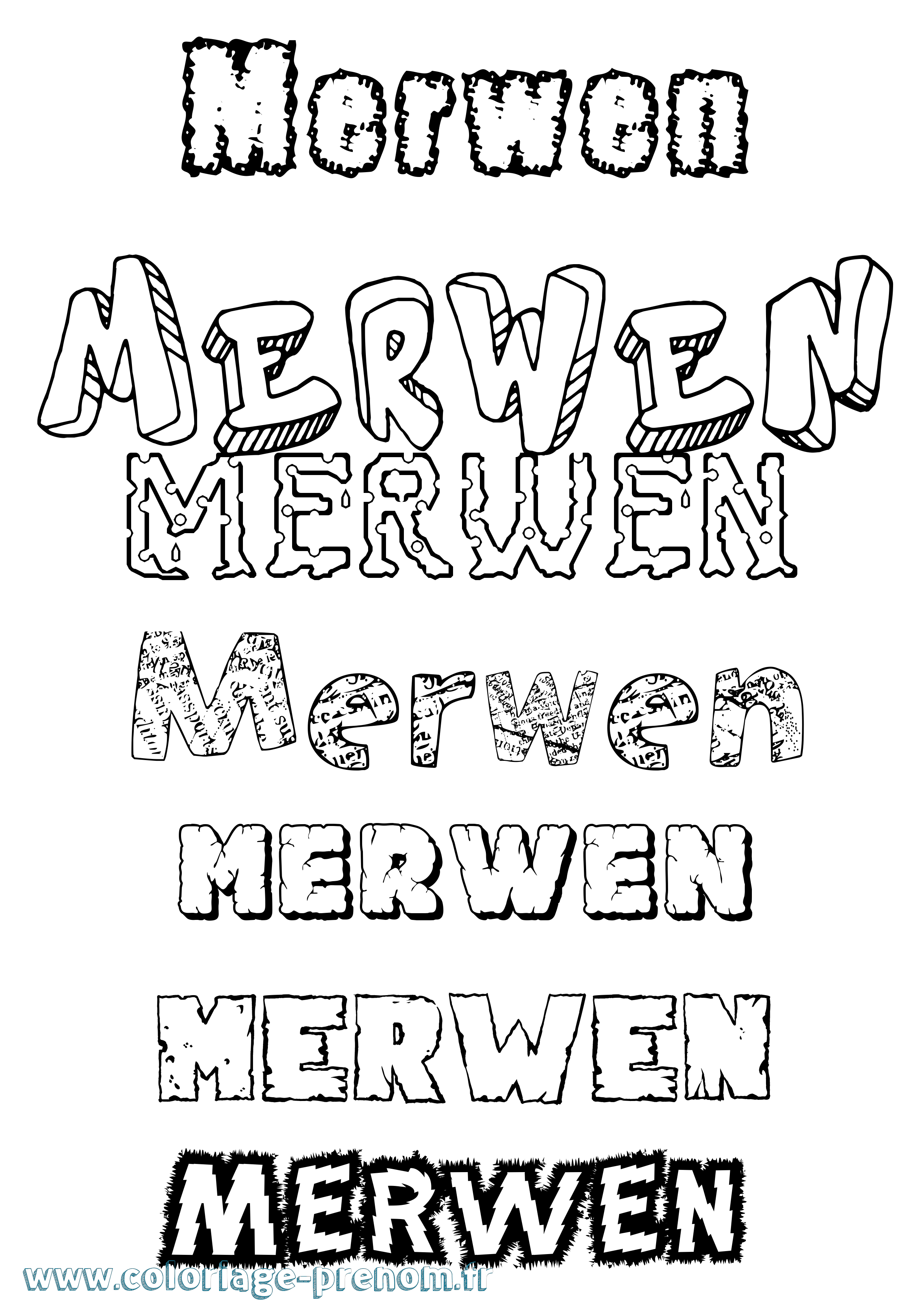 Coloriage Merwen Destructuré Coloriage prénom Merwen Destructuré