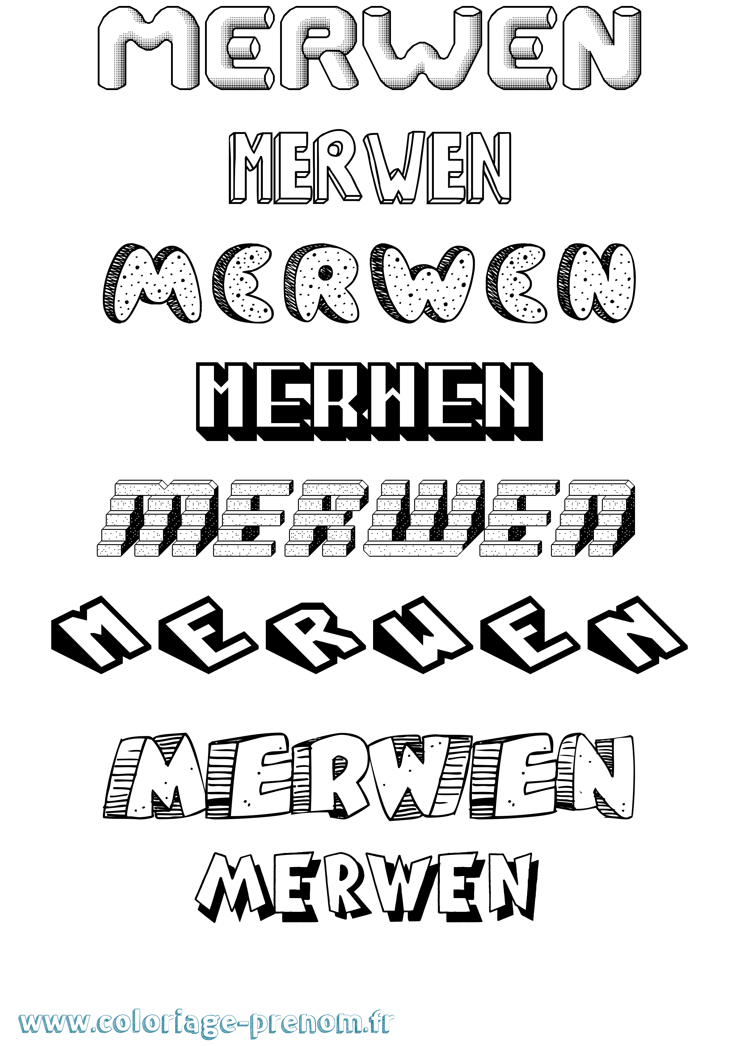Coloriage Merwen Effet 3D Coloriage prénom Merwen Effet 3D
