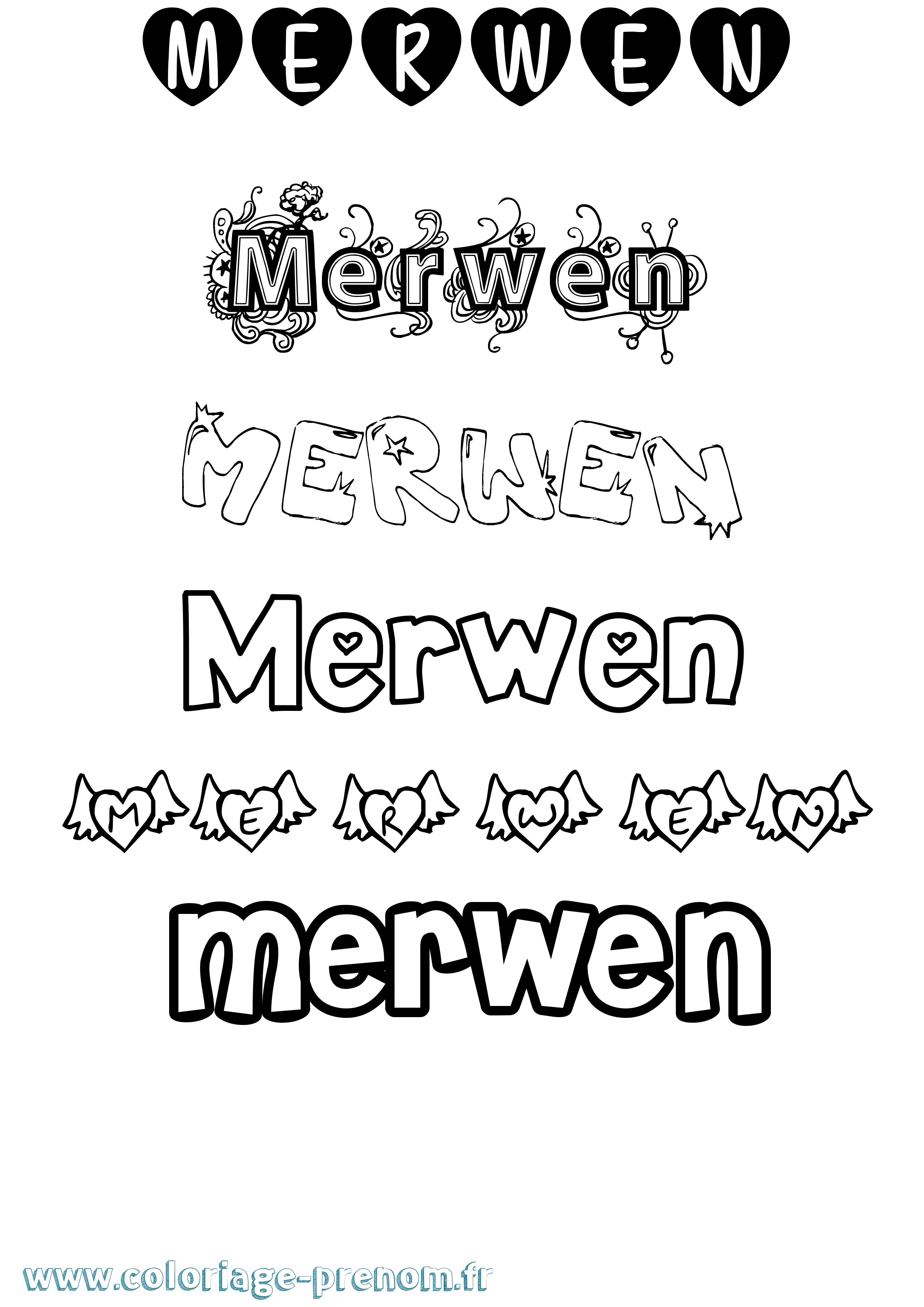 Coloriage Merwen Girly Coloriage prénom Merwen Girly