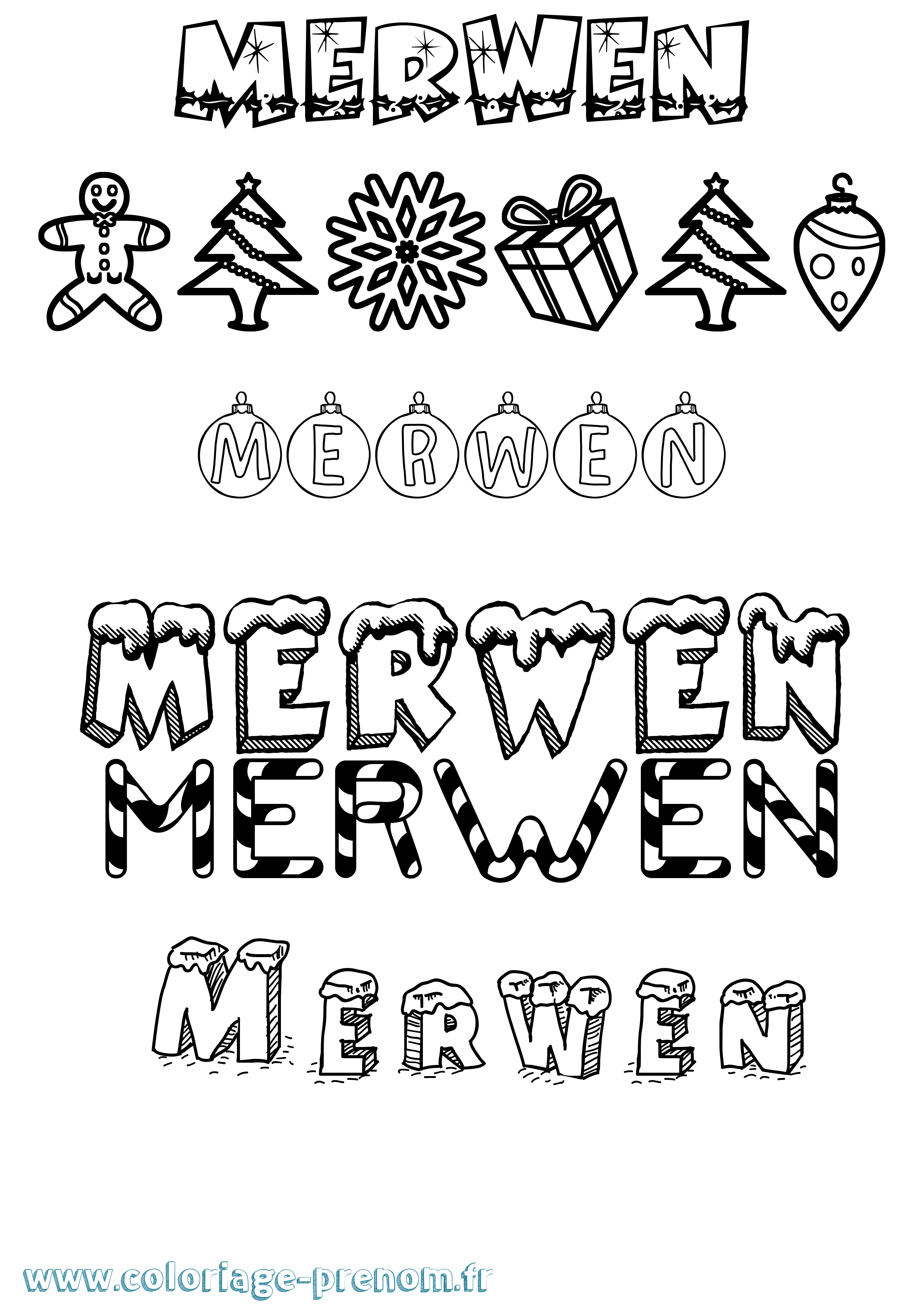 Coloriage Merwen Noël Coloriage prénom Merwen Noël