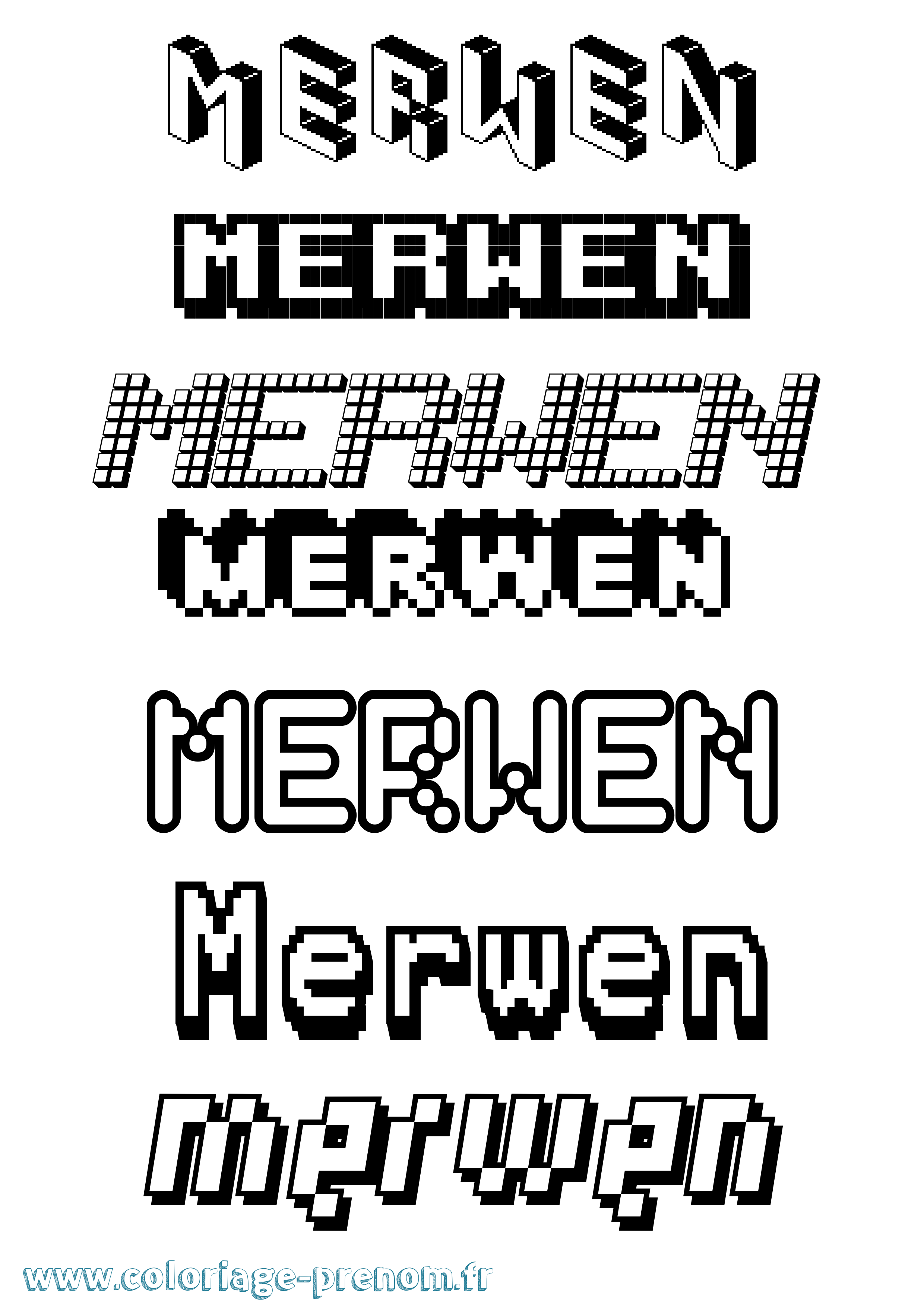 Coloriage Merwen Pixel Coloriage prénom Merwen Pixel
