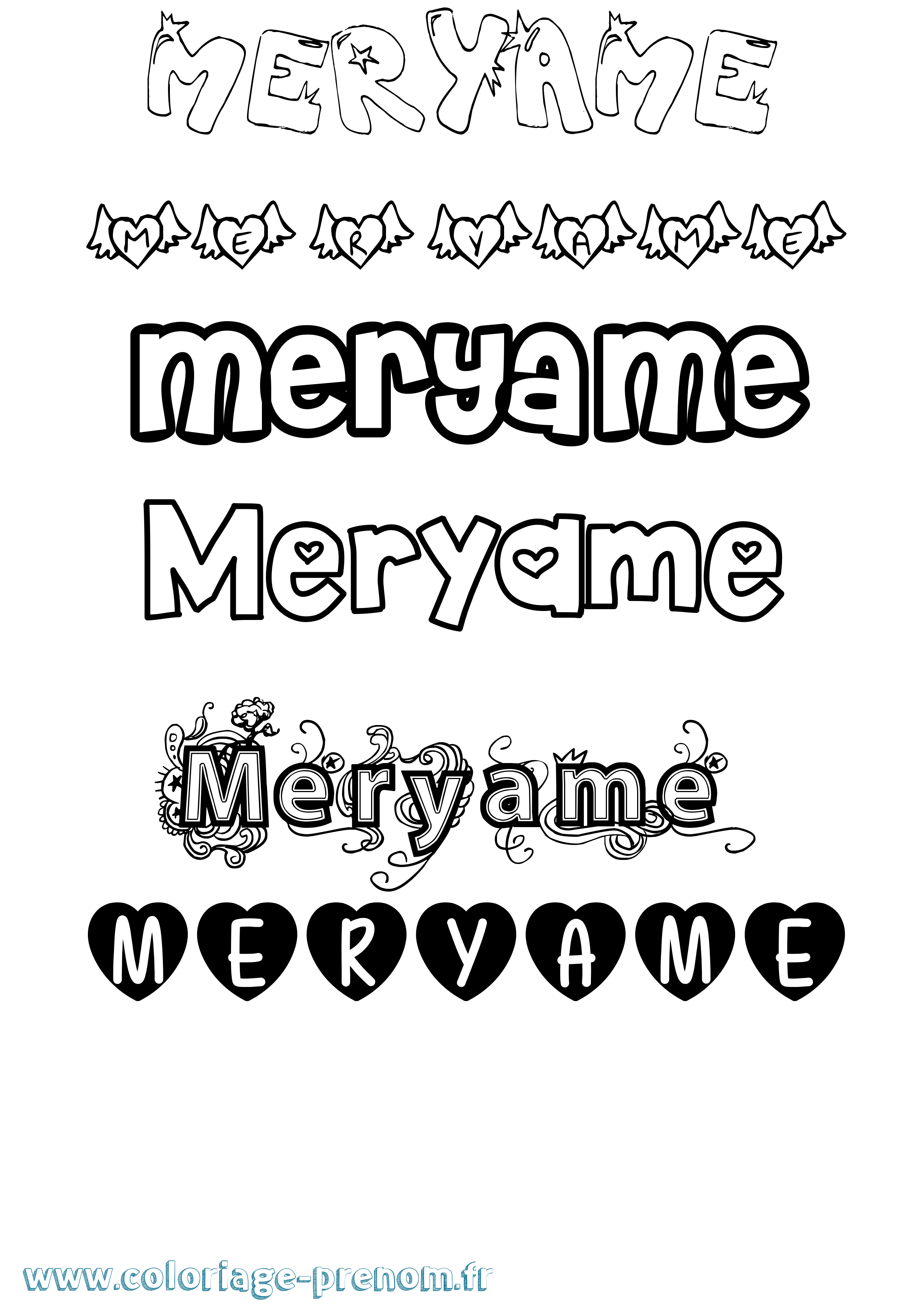 Coloriage Meryame Girly Coloriage prénom Meryame Girly