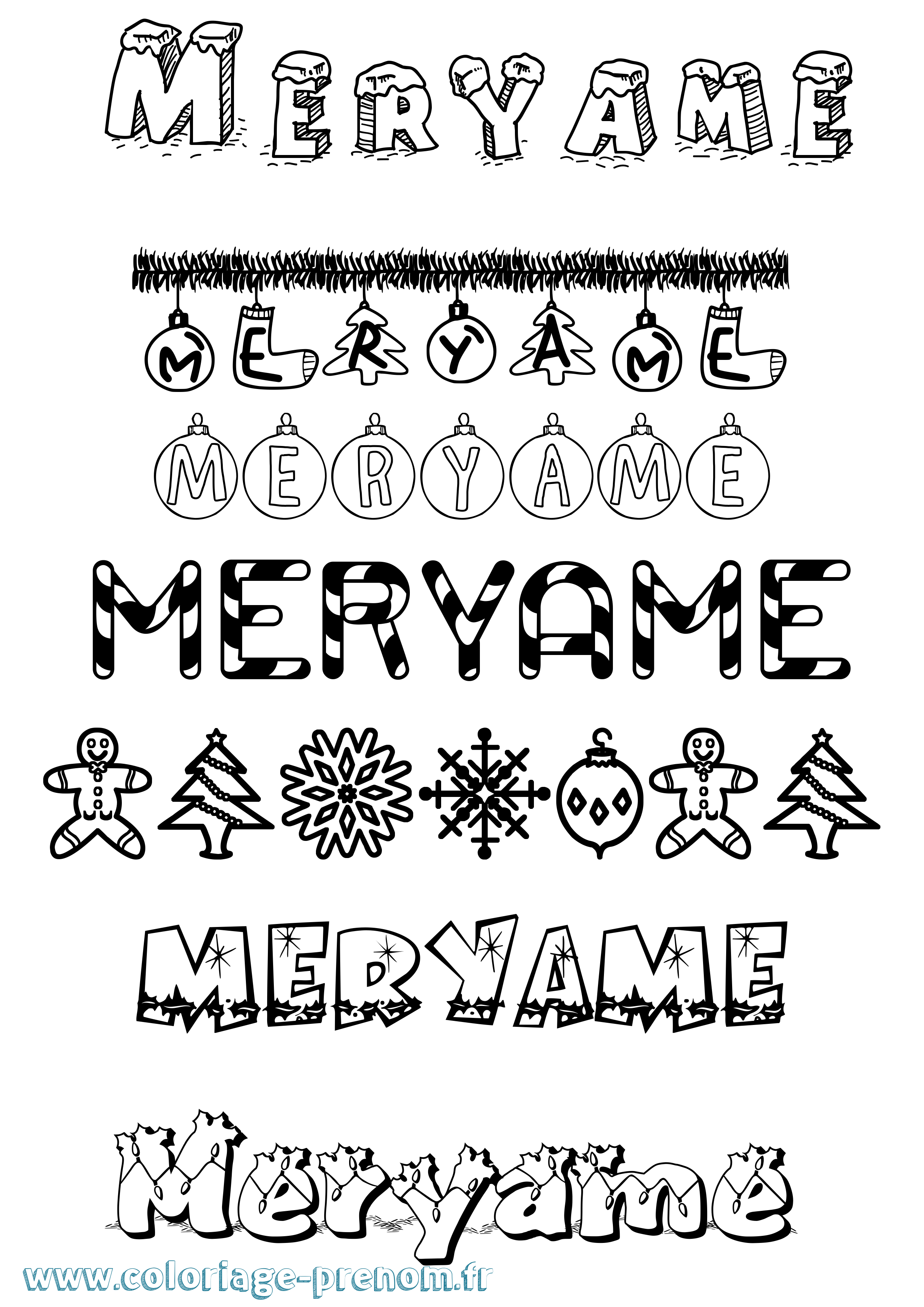 Coloriage Meryame Noël Coloriage prénom Meryame Noël