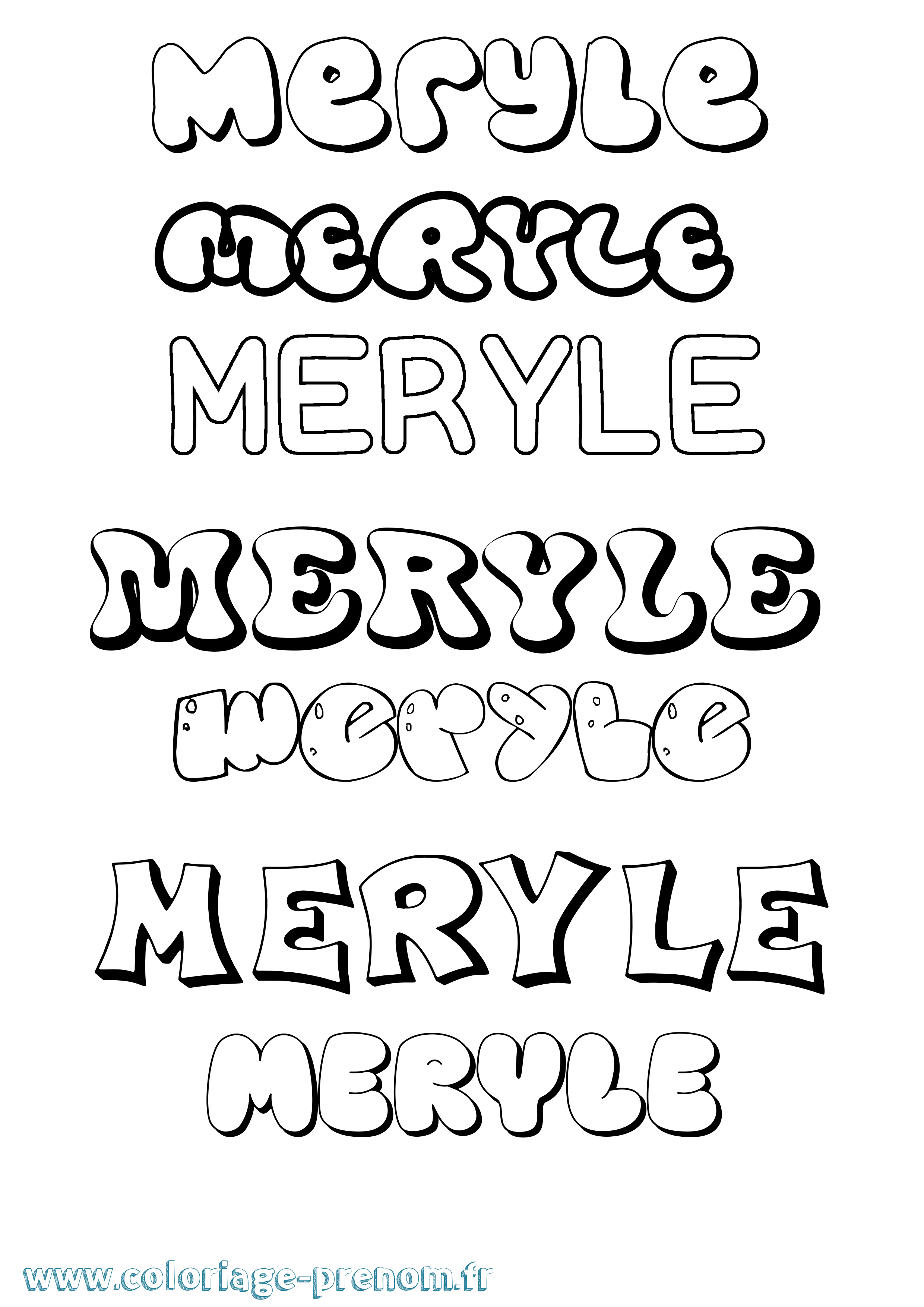 Coloriage Meryle Bubble Coloriage prénom Meryle Bubble