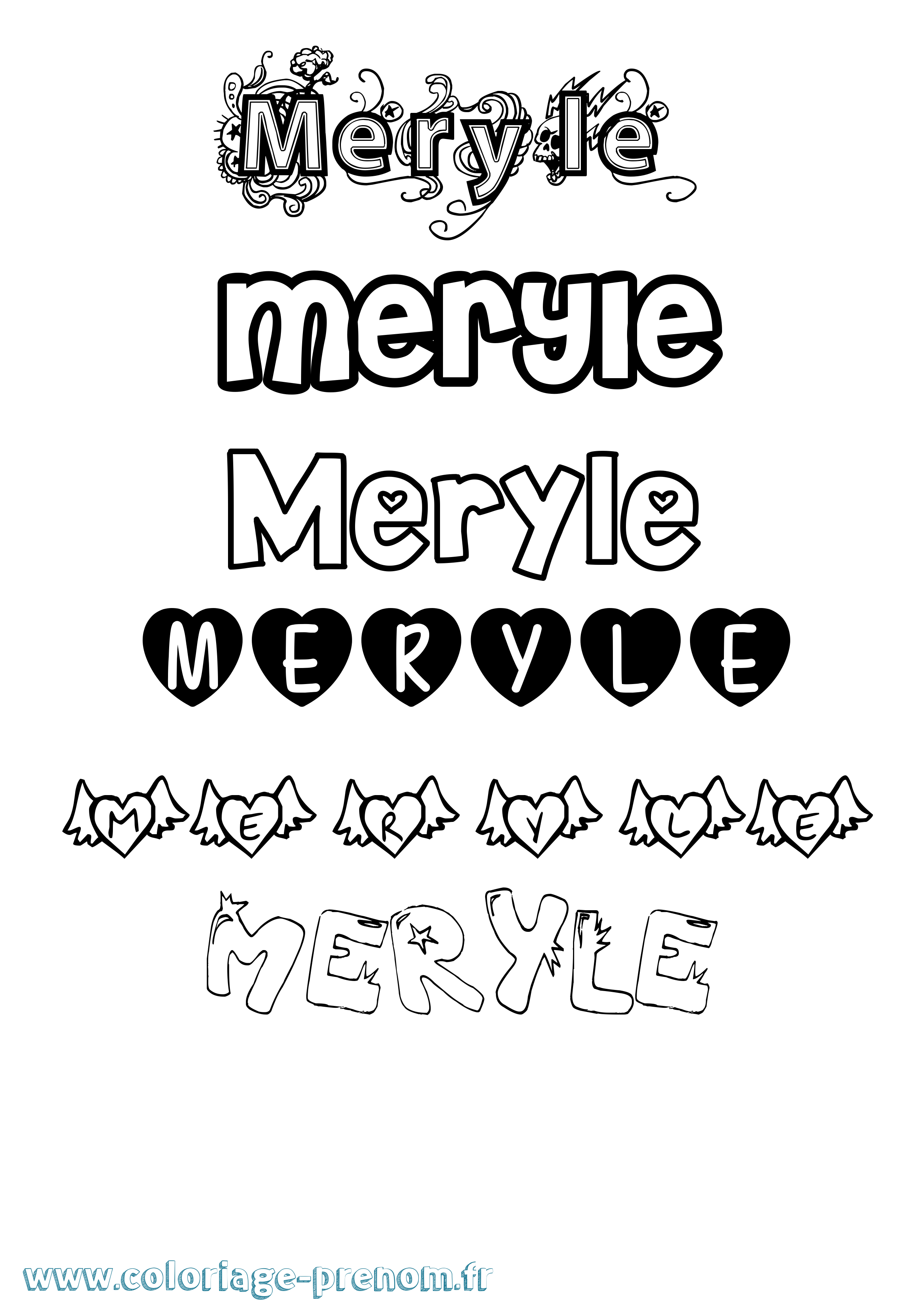Coloriage Meryle Girly Coloriage prénom Meryle Girly