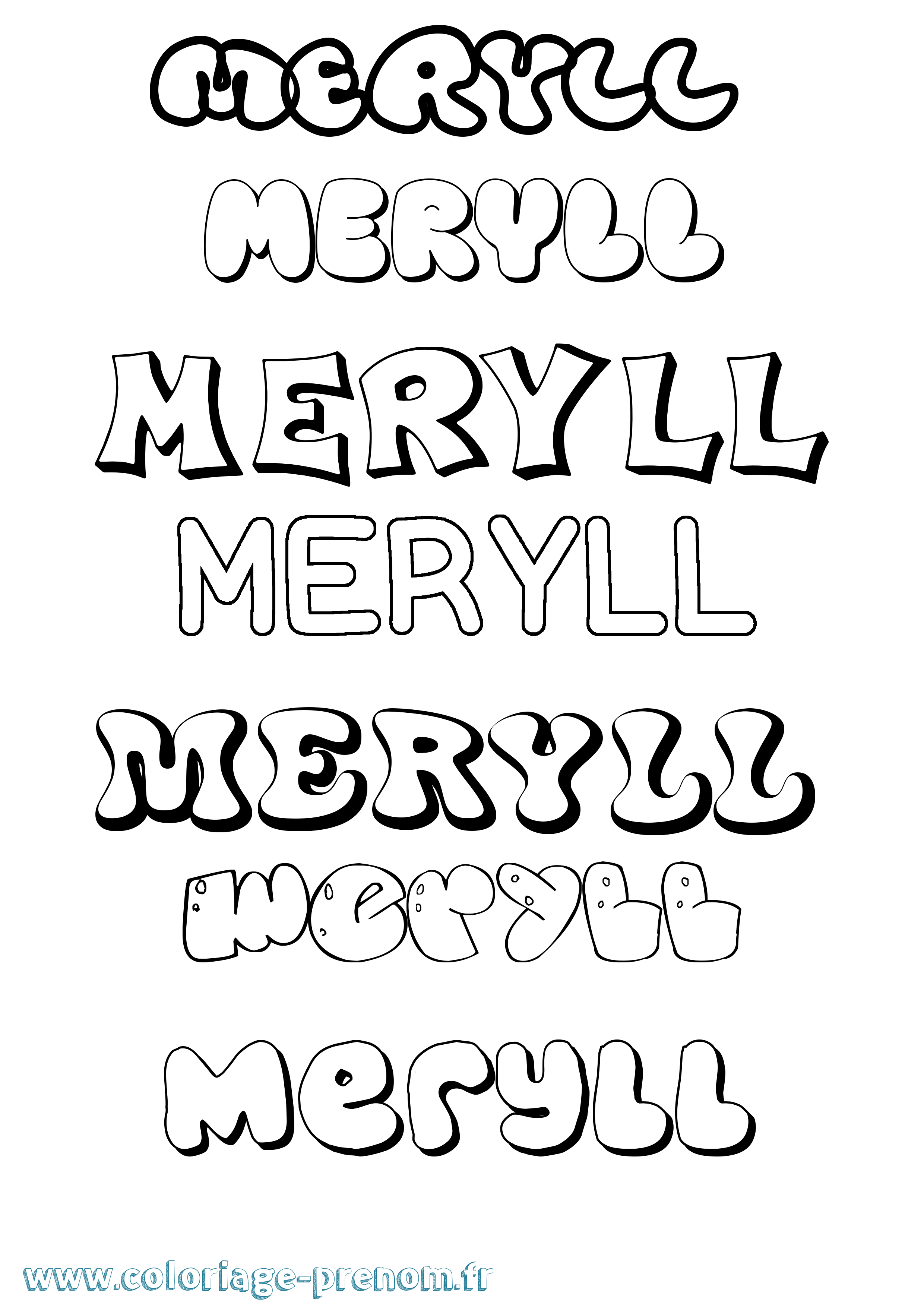 Coloriage Meryll Bubble Coloriage prénom Meryll Bubble