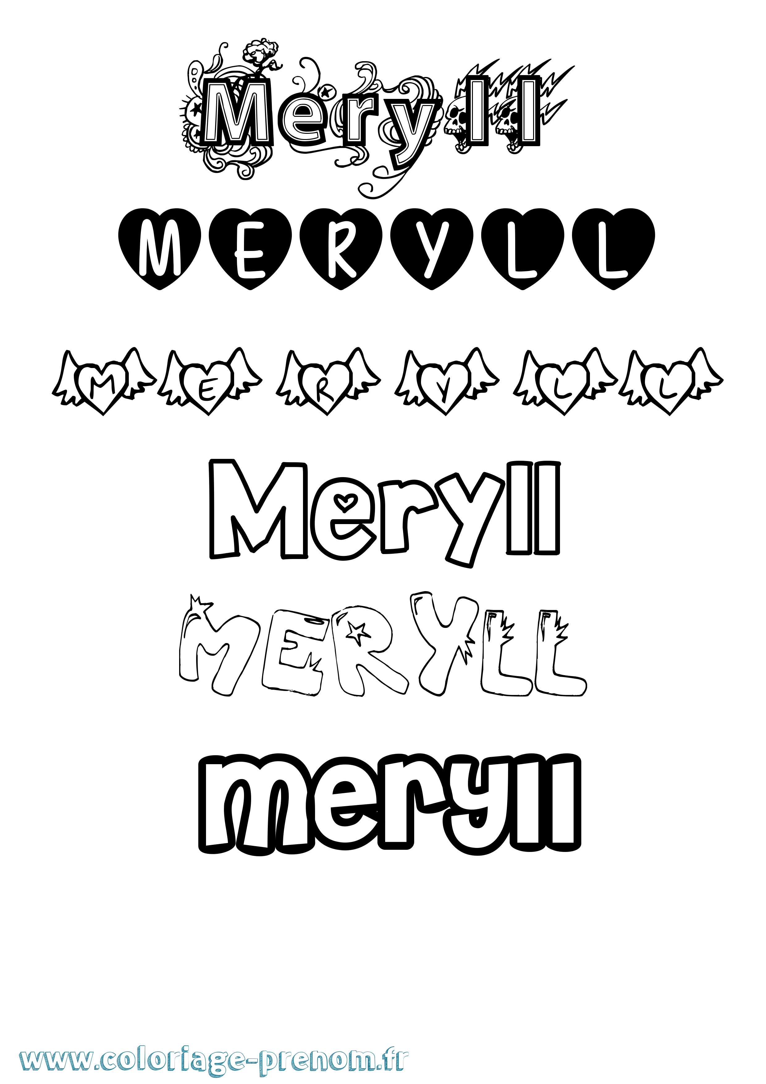 Coloriage Meryll Girly Coloriage prénom Meryll Girly