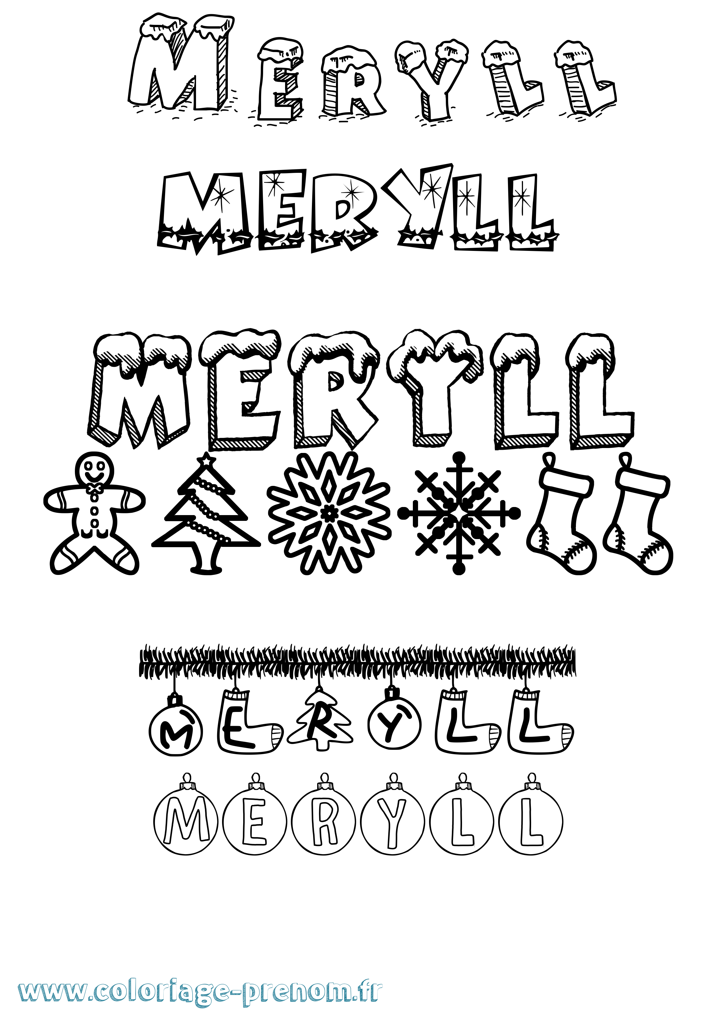 Coloriage Meryll Noël Coloriage prénom Meryll Noël