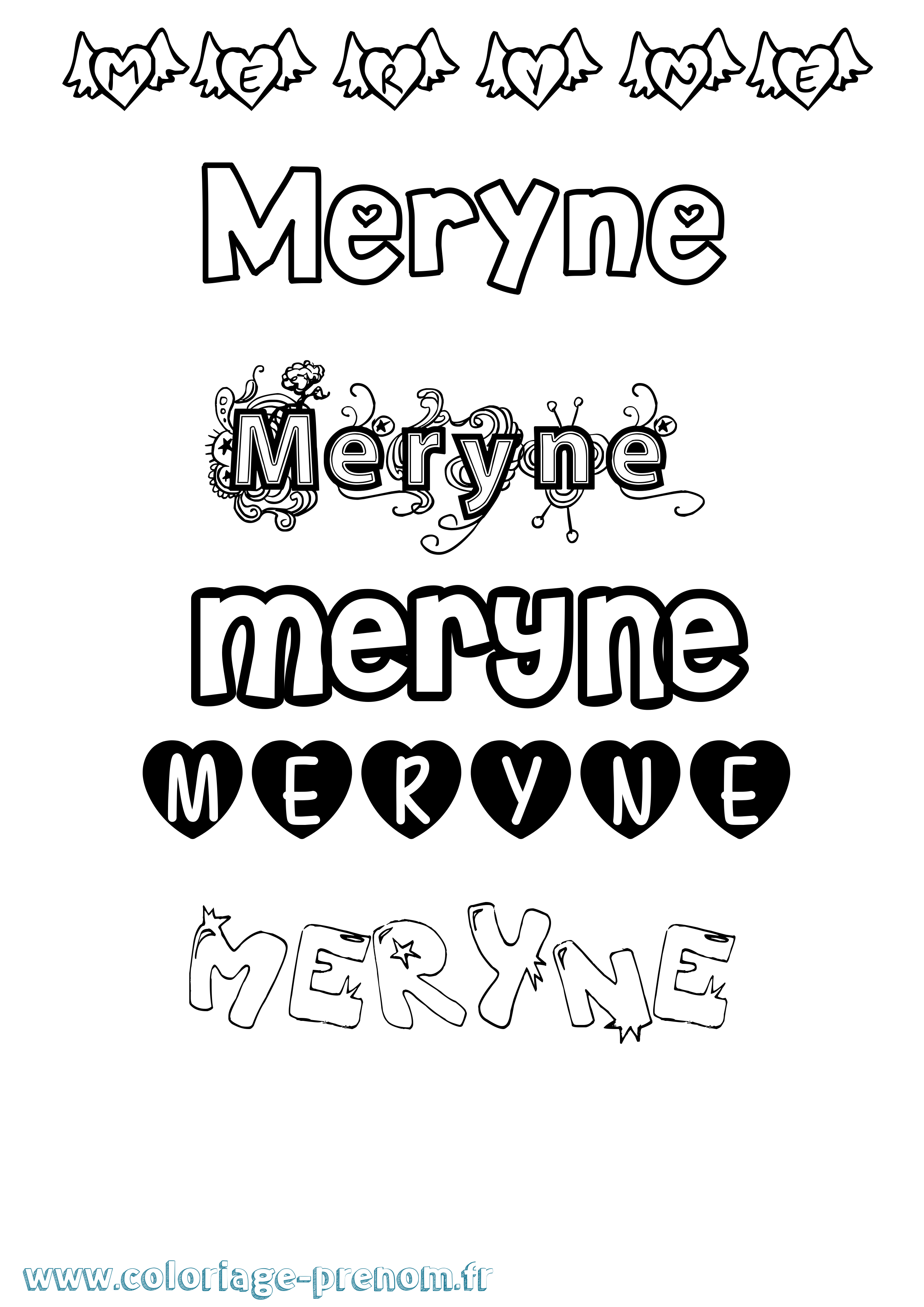 Coloriage Meryne Girly Coloriage prénom Meryne Girly