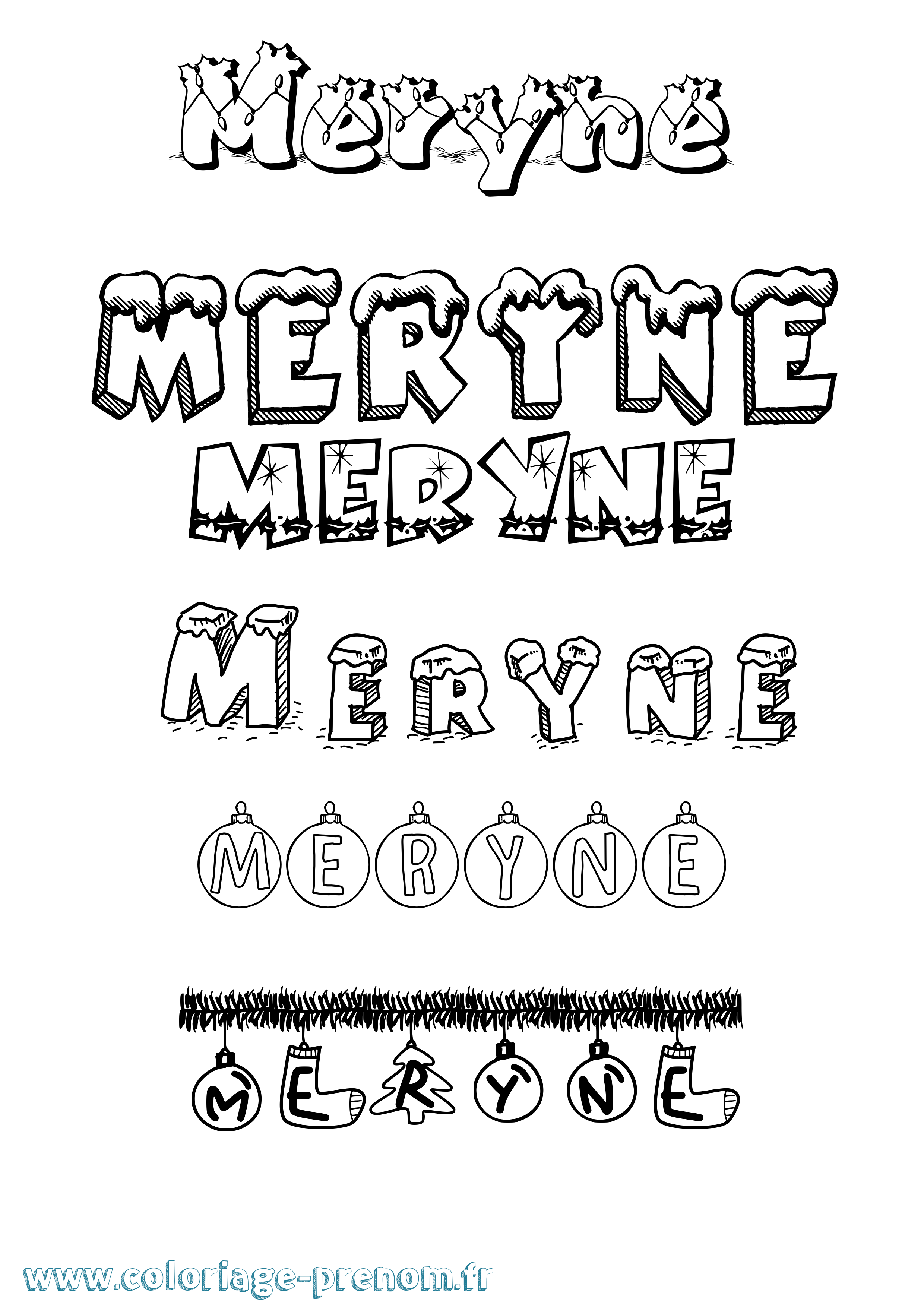 Coloriage Meryne Noël Coloriage prénom Meryne Noël