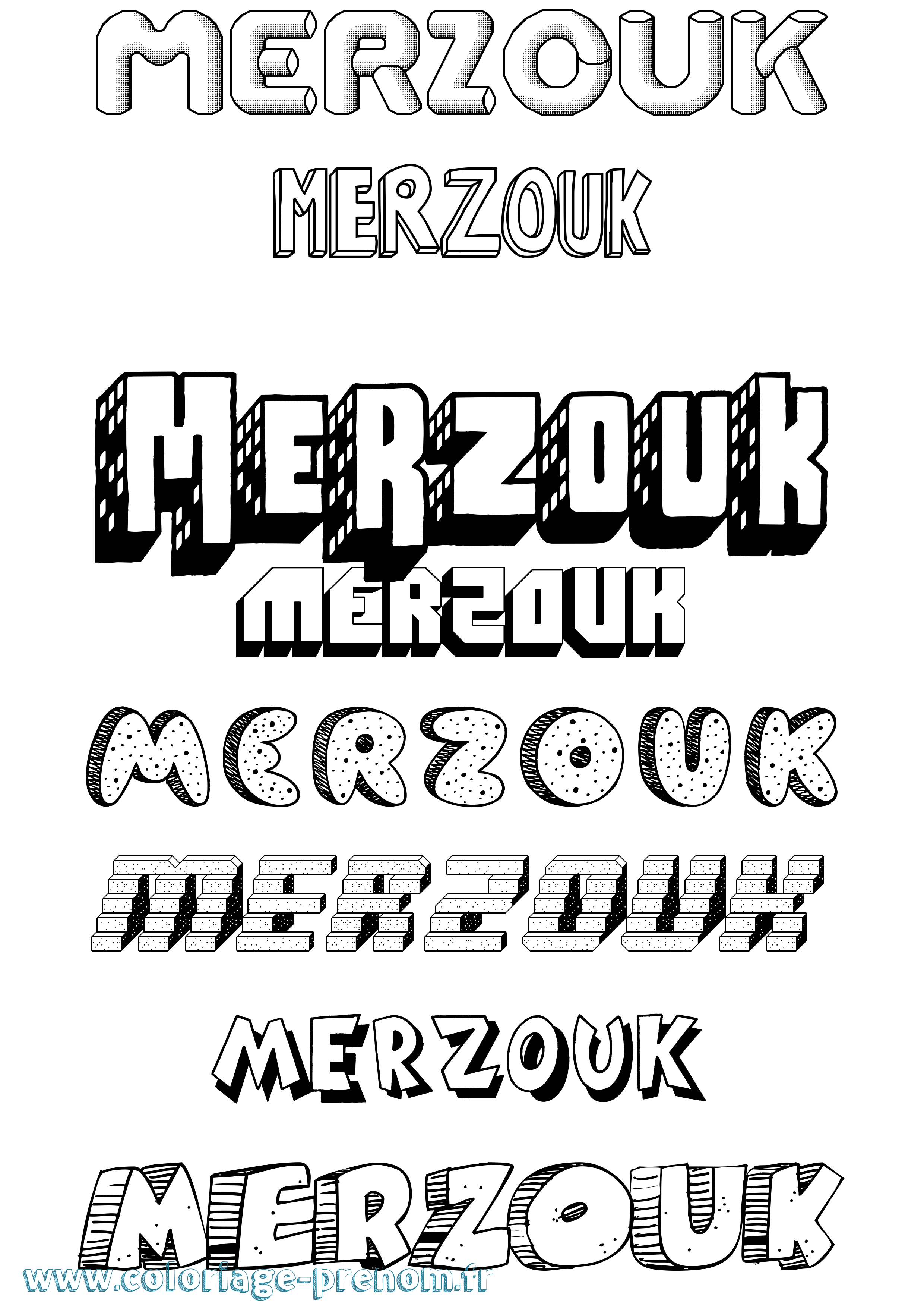 Coloriage Merzouk Effet 3D Coloriage prénom Merzouk Effet 3D