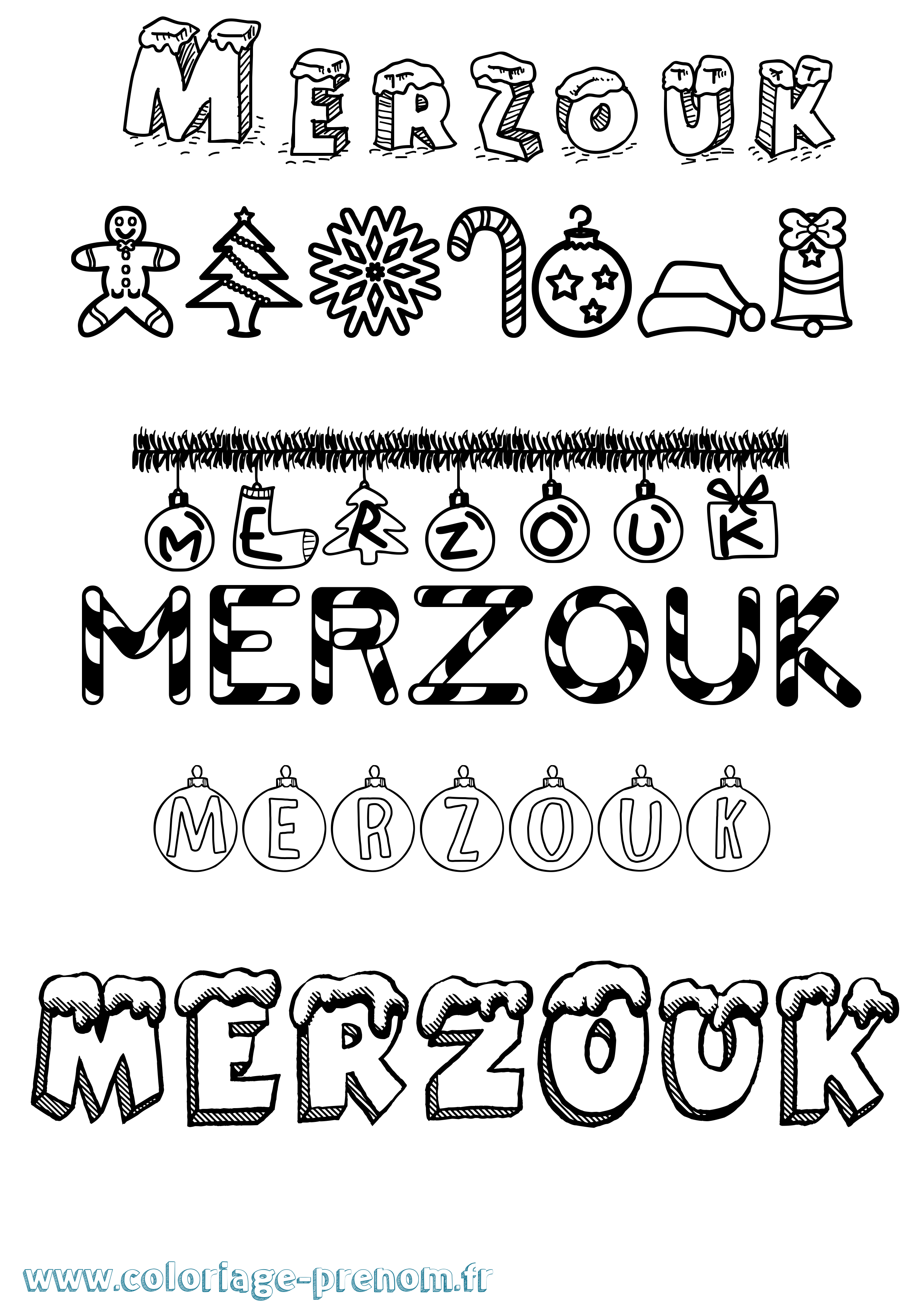 Coloriage Merzouk Noël Coloriage prénom Merzouk Noël