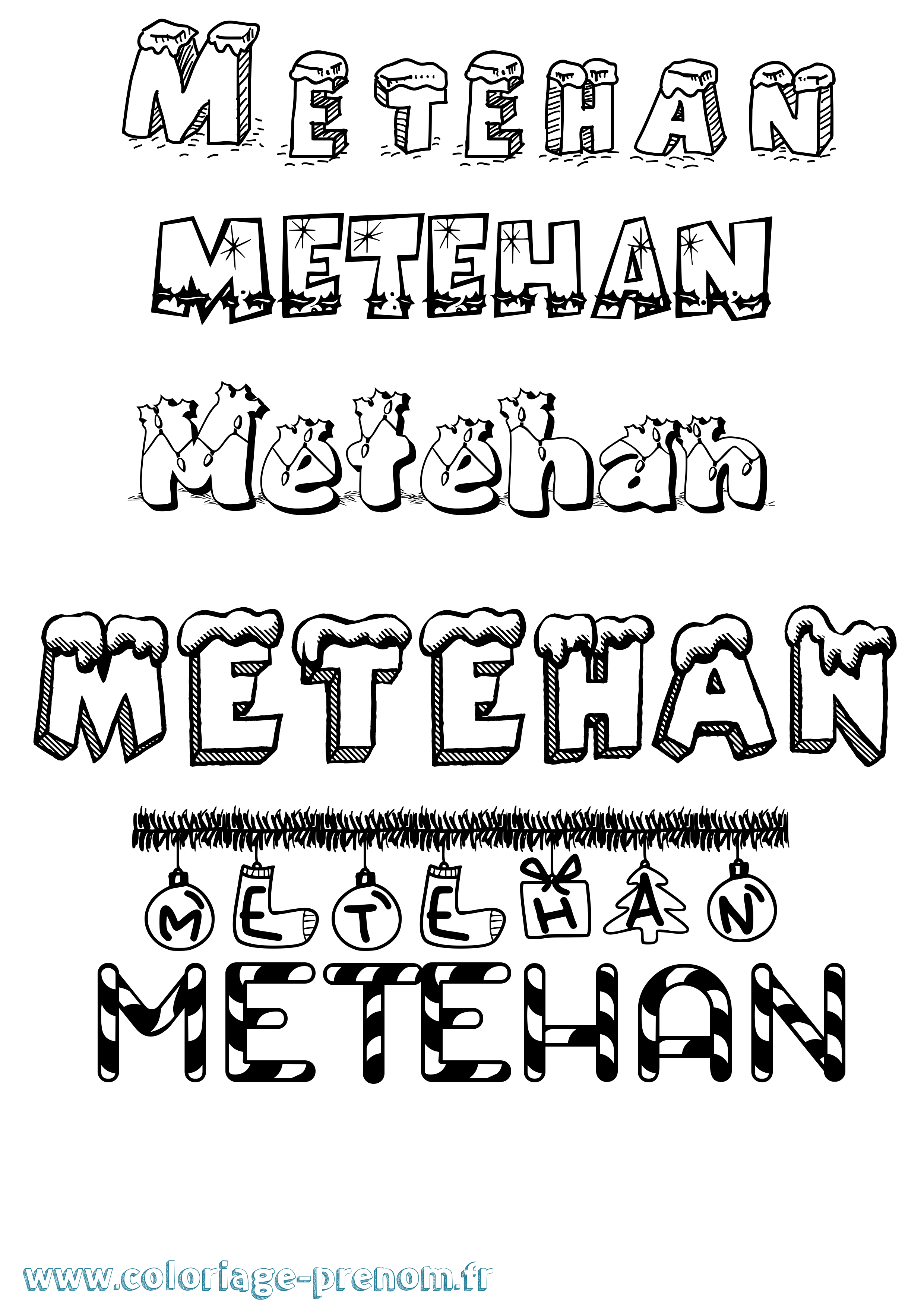Coloriage Metehan Noël Coloriage prénom Metehan Noël