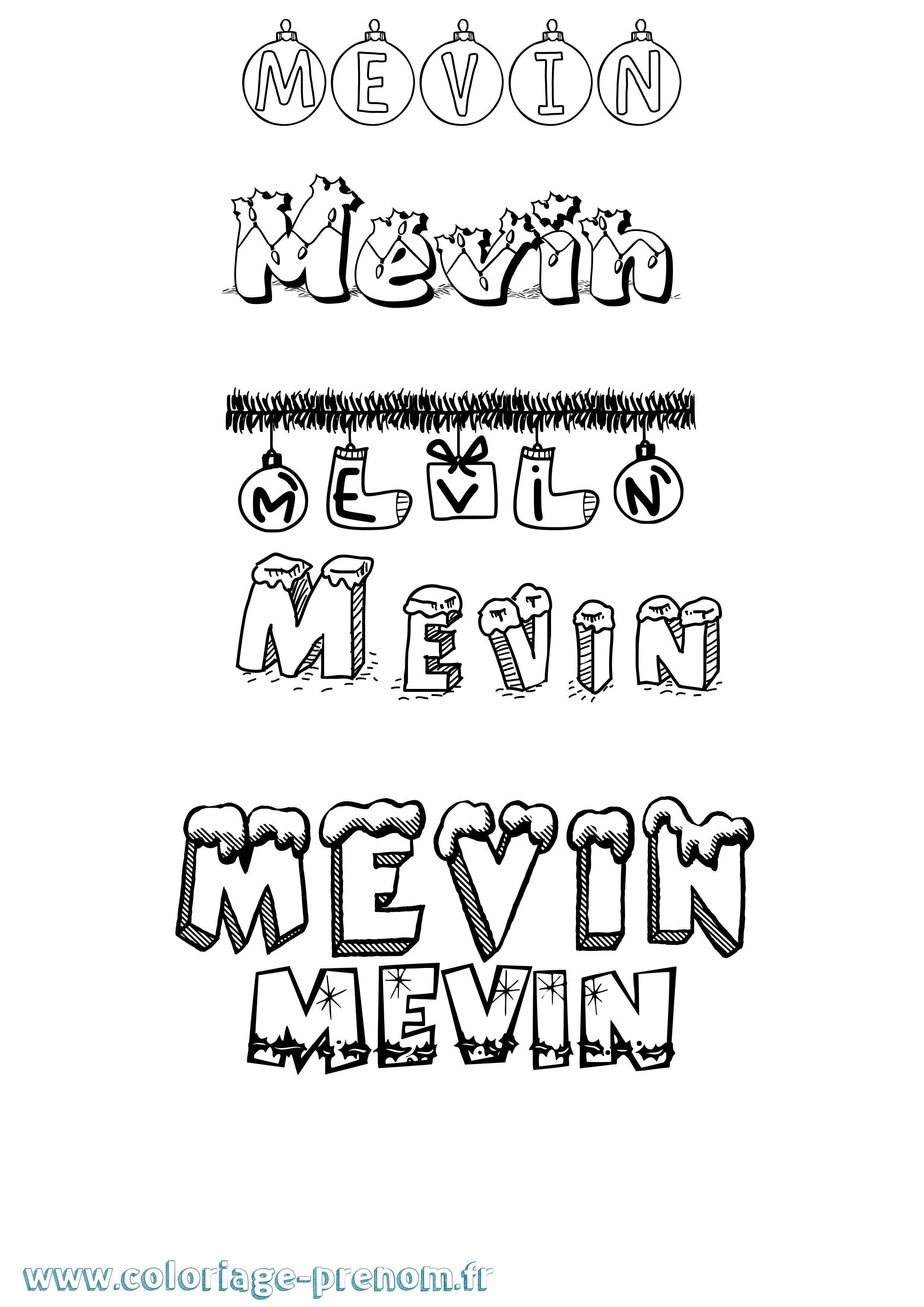 Coloriage Mevin Noël Coloriage prénom Mevin Noël