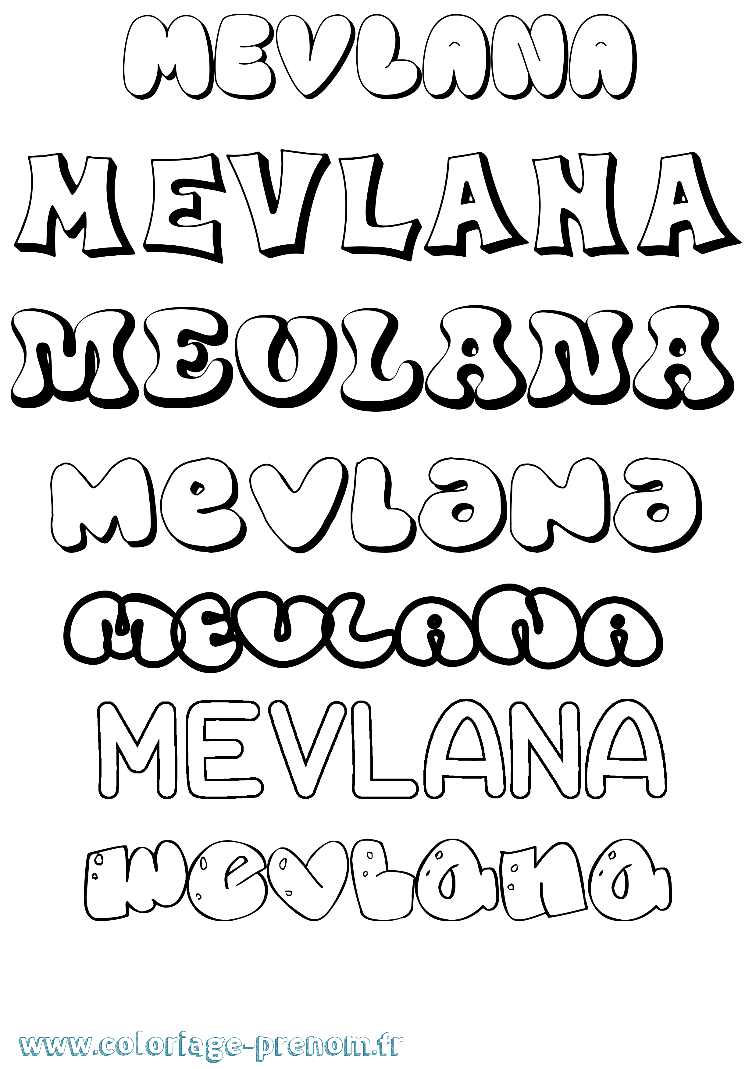 Coloriage Mevlana Bubble Coloriage prénom Mevlana Bubble