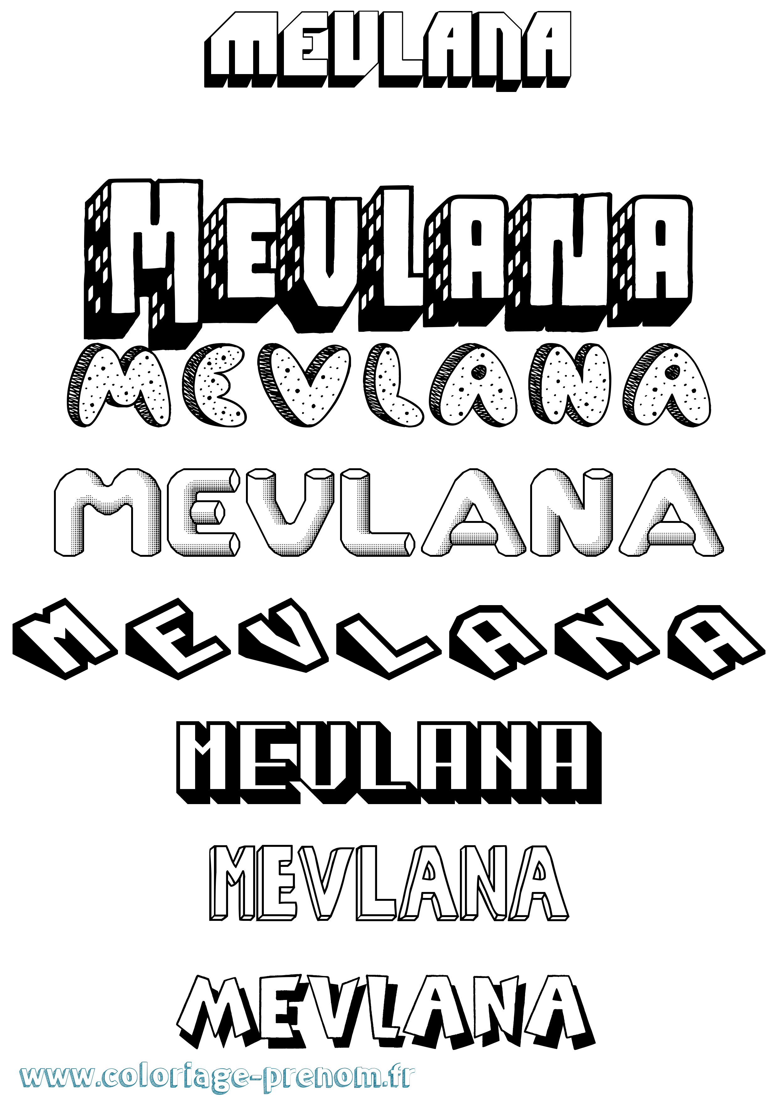 Coloriage Mevlana Effet 3D Coloriage prénom Mevlana Effet 3D