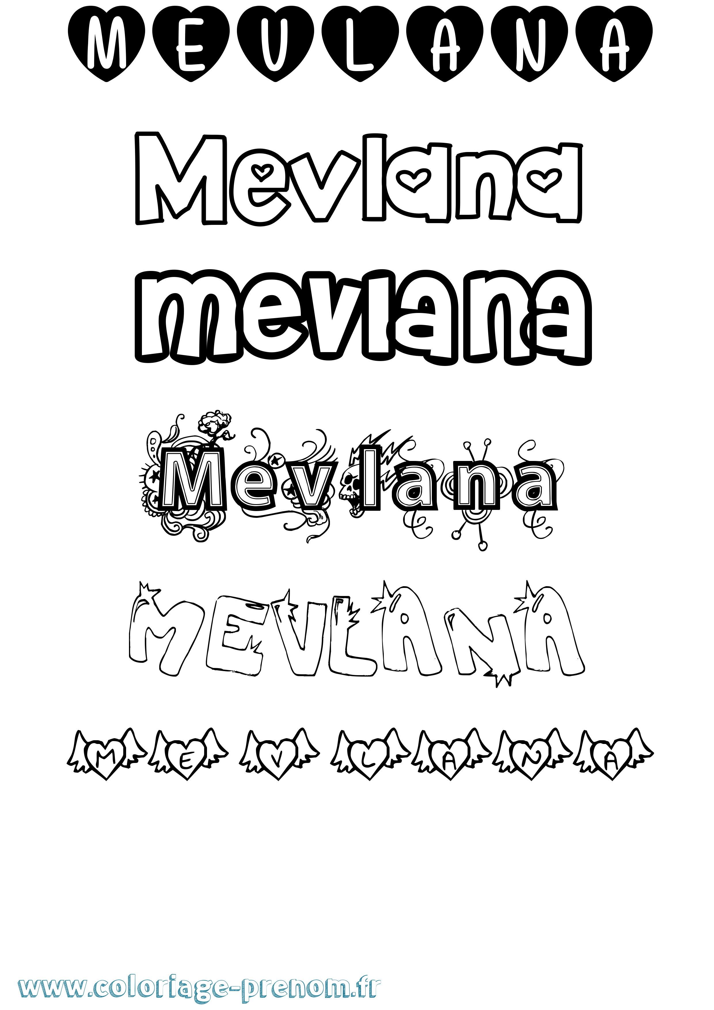 Coloriage Mevlana Girly Coloriage prénom Mevlana Girly