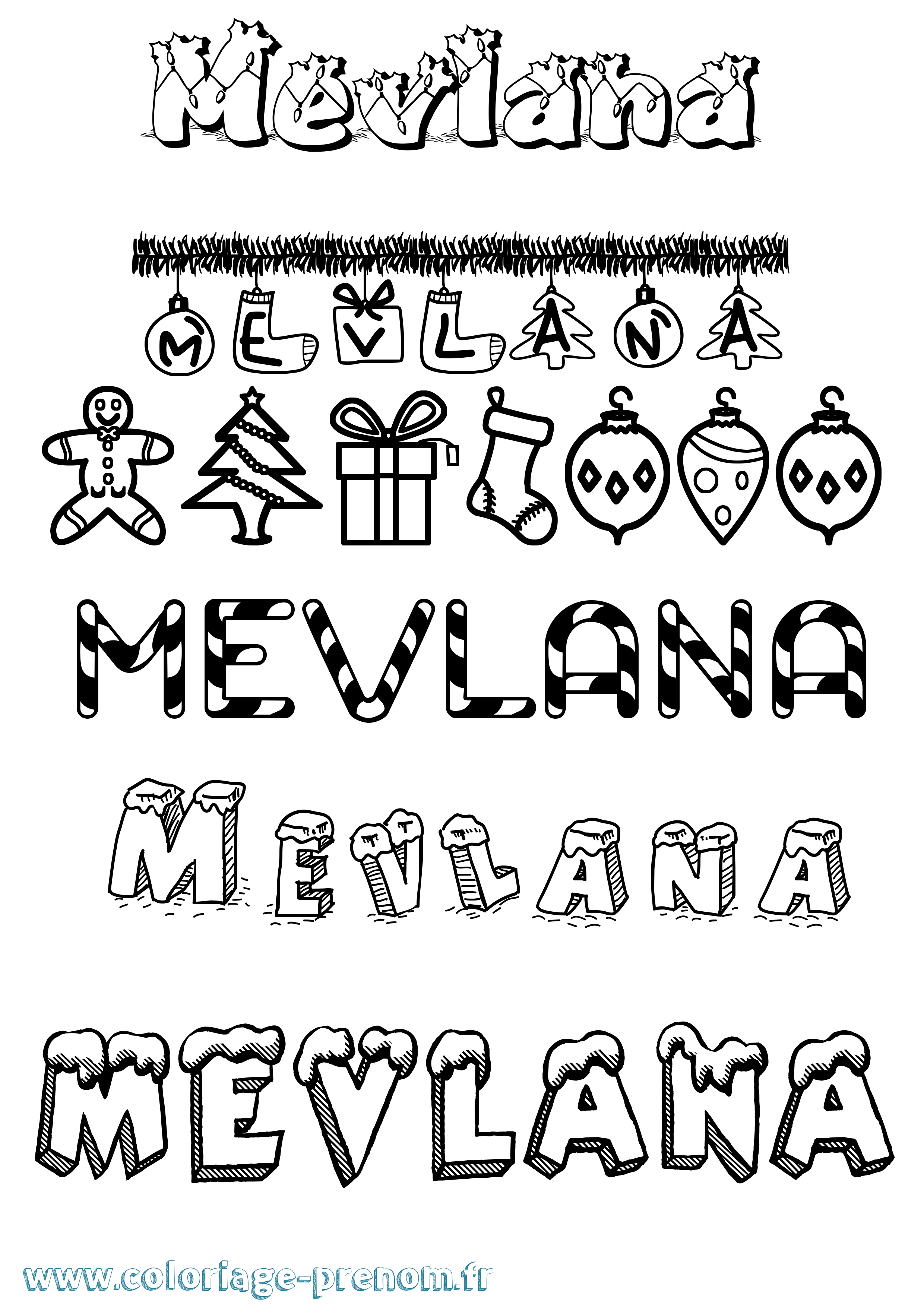 Coloriage Mevlana Noël Coloriage prénom Mevlana Noël