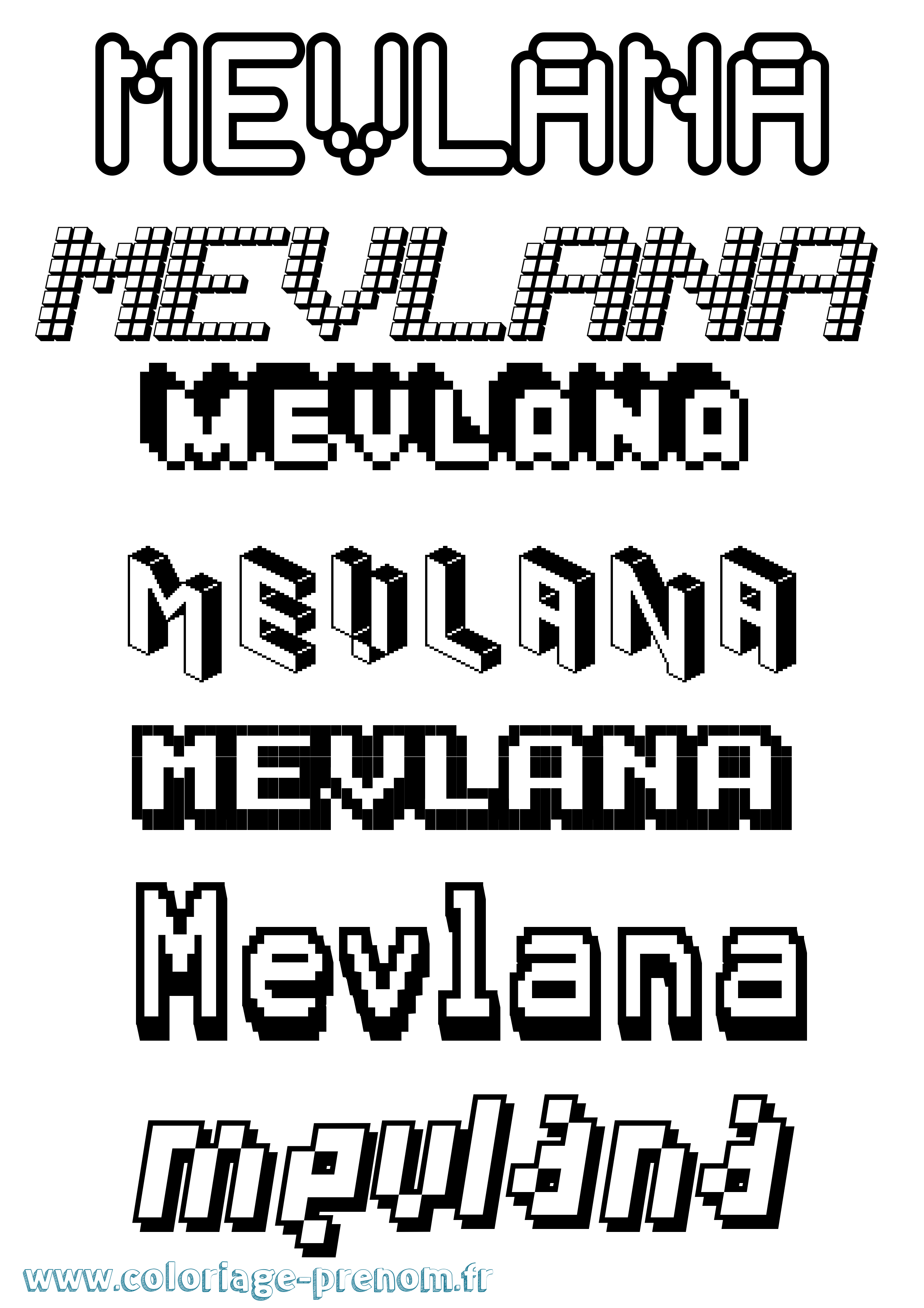 Coloriage Mevlana Pixel Coloriage prénom Mevlana Pixel