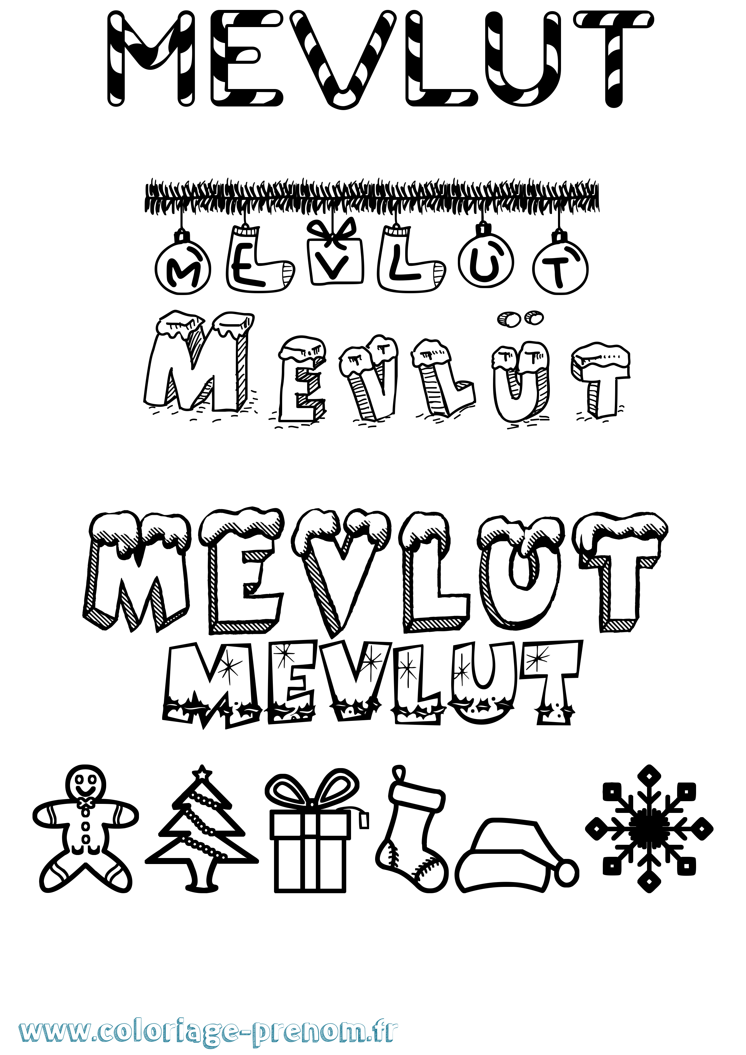 Coloriage Mevlüt Noël Coloriage prénom Mevlüt Noël