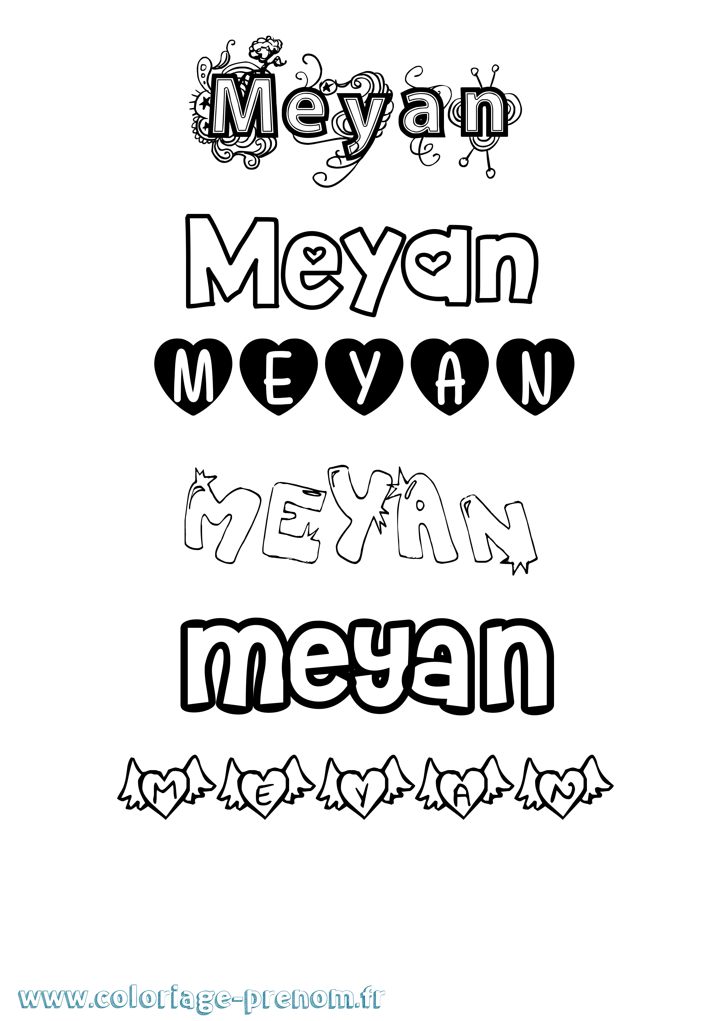 Coloriage Meyan Girly Coloriage prénom Meyan Girly