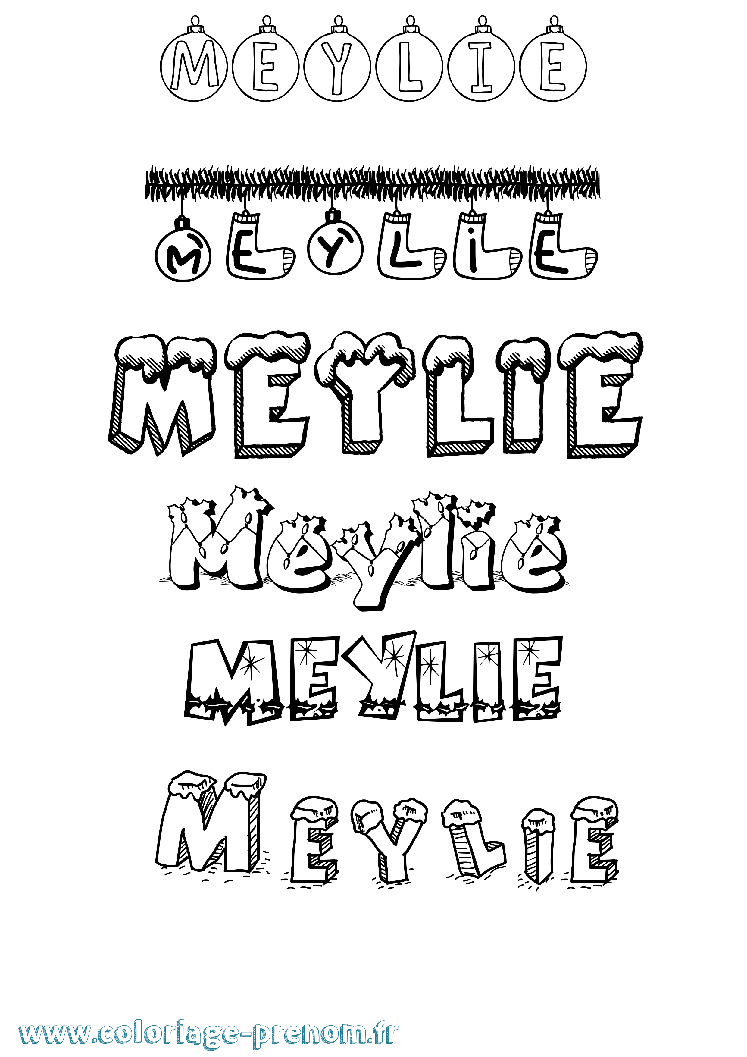 Coloriage Meylie Noël Coloriage prénom Meylie Noël