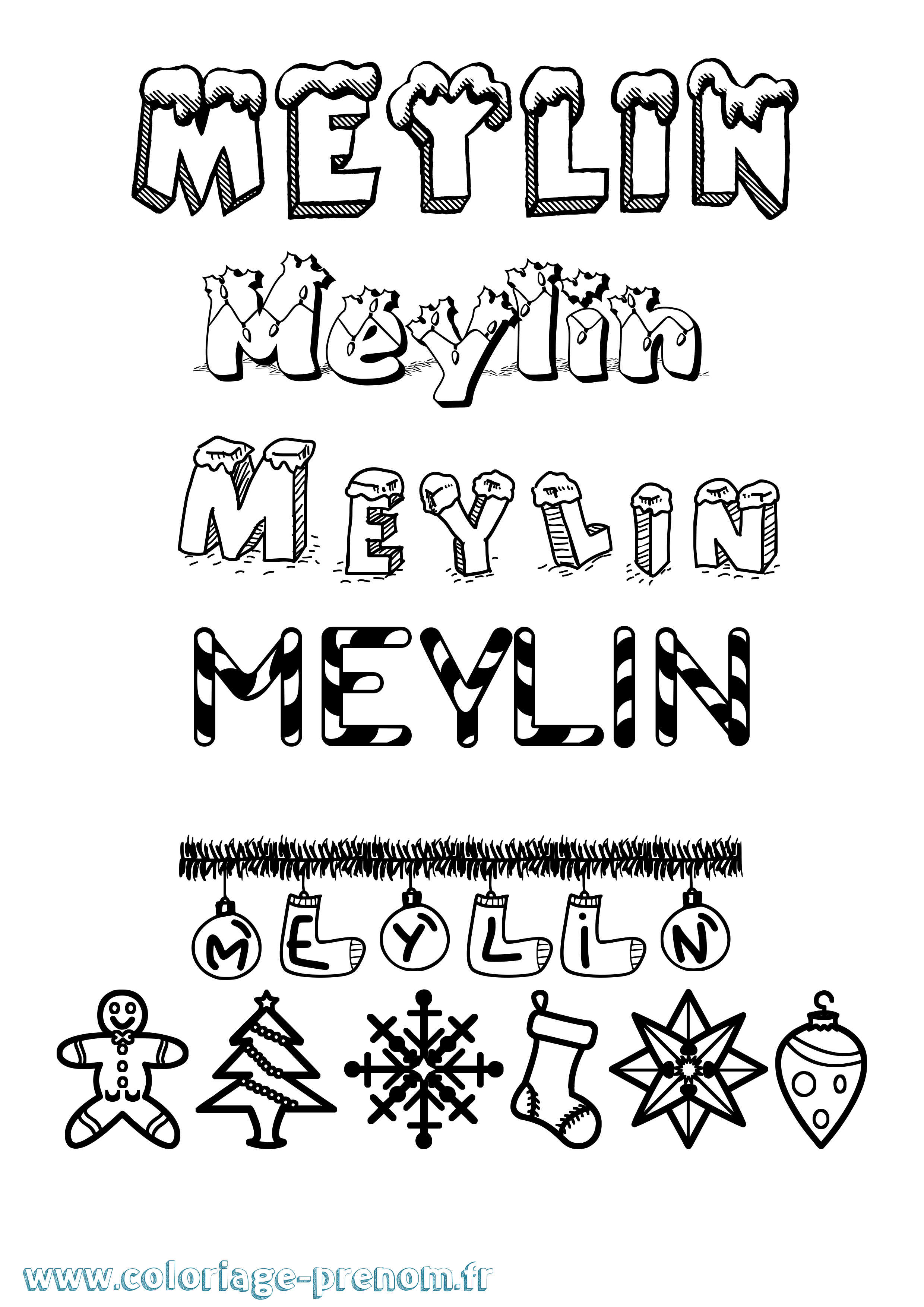 Coloriage Meylin Noël Coloriage prénom Meylin Noël