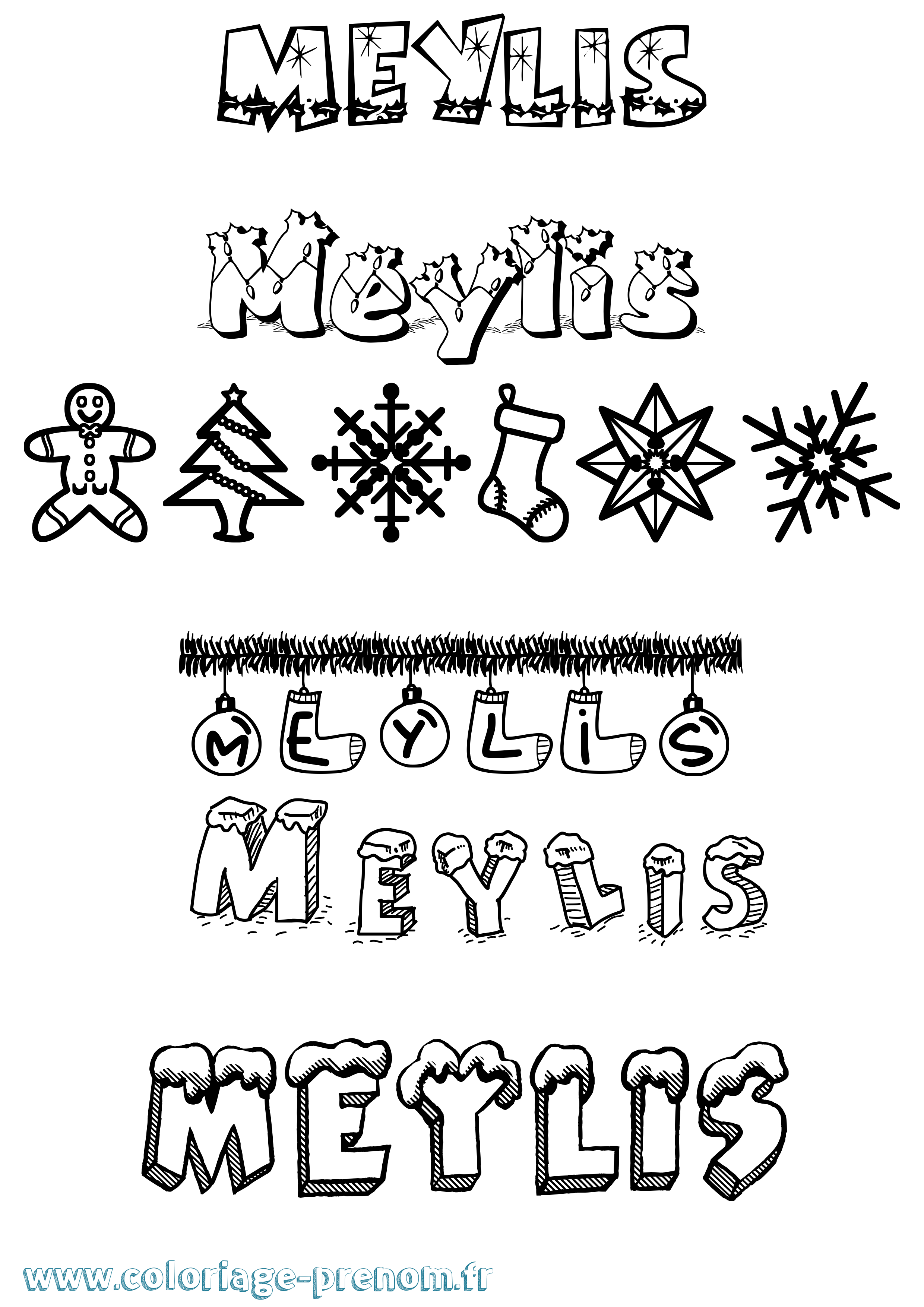 Coloriage Meylis Noël Coloriage prénom Meylis Noël