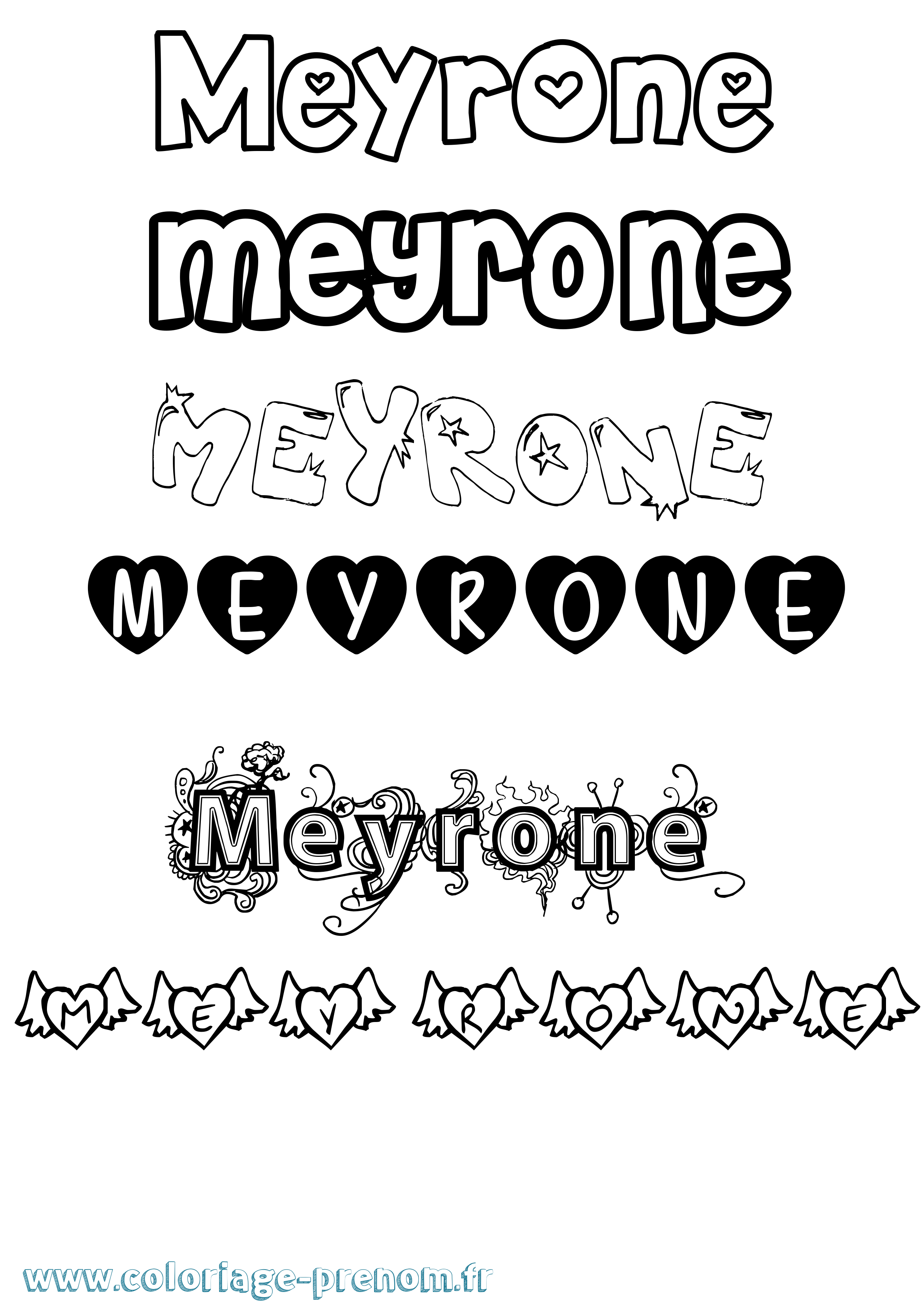 Coloriage Meyrone Girly Coloriage prénom Meyrone Girly