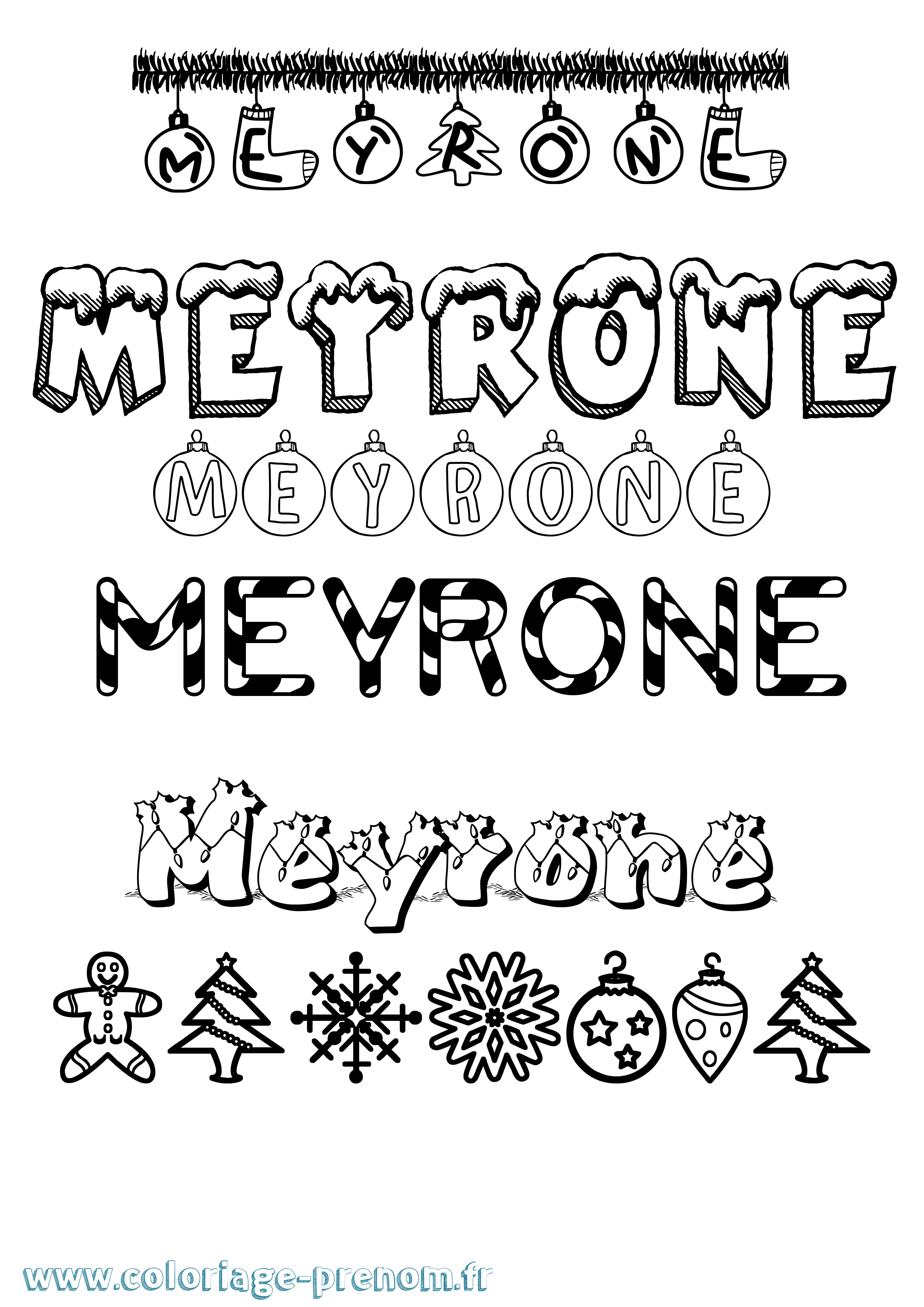 Coloriage Meyrone Noël Coloriage prénom Meyrone Noël