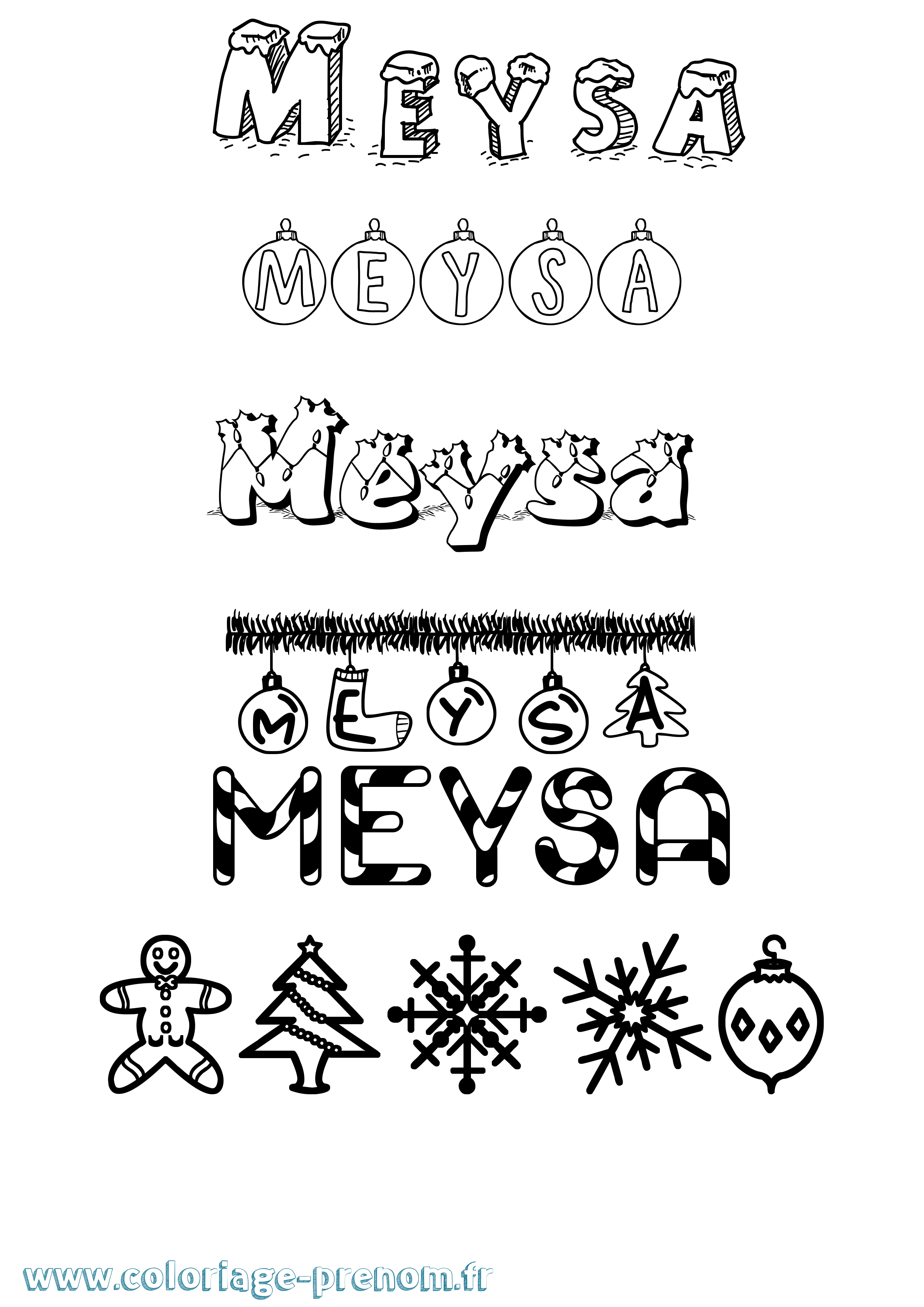 Coloriage Meysa Noël Coloriage prénom Meysa Noël