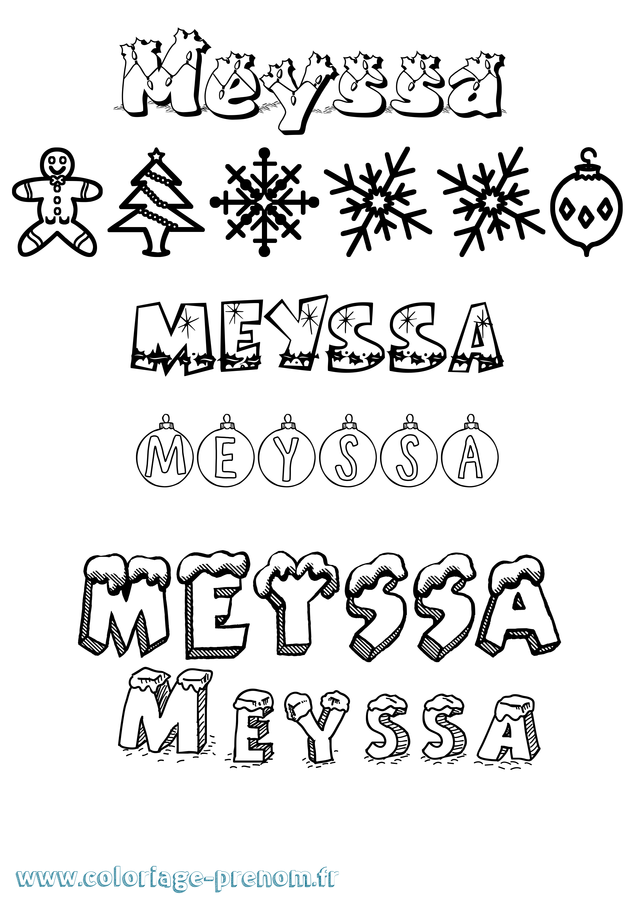 Coloriage Meyssa Noël Coloriage prénom Meyssa Noël