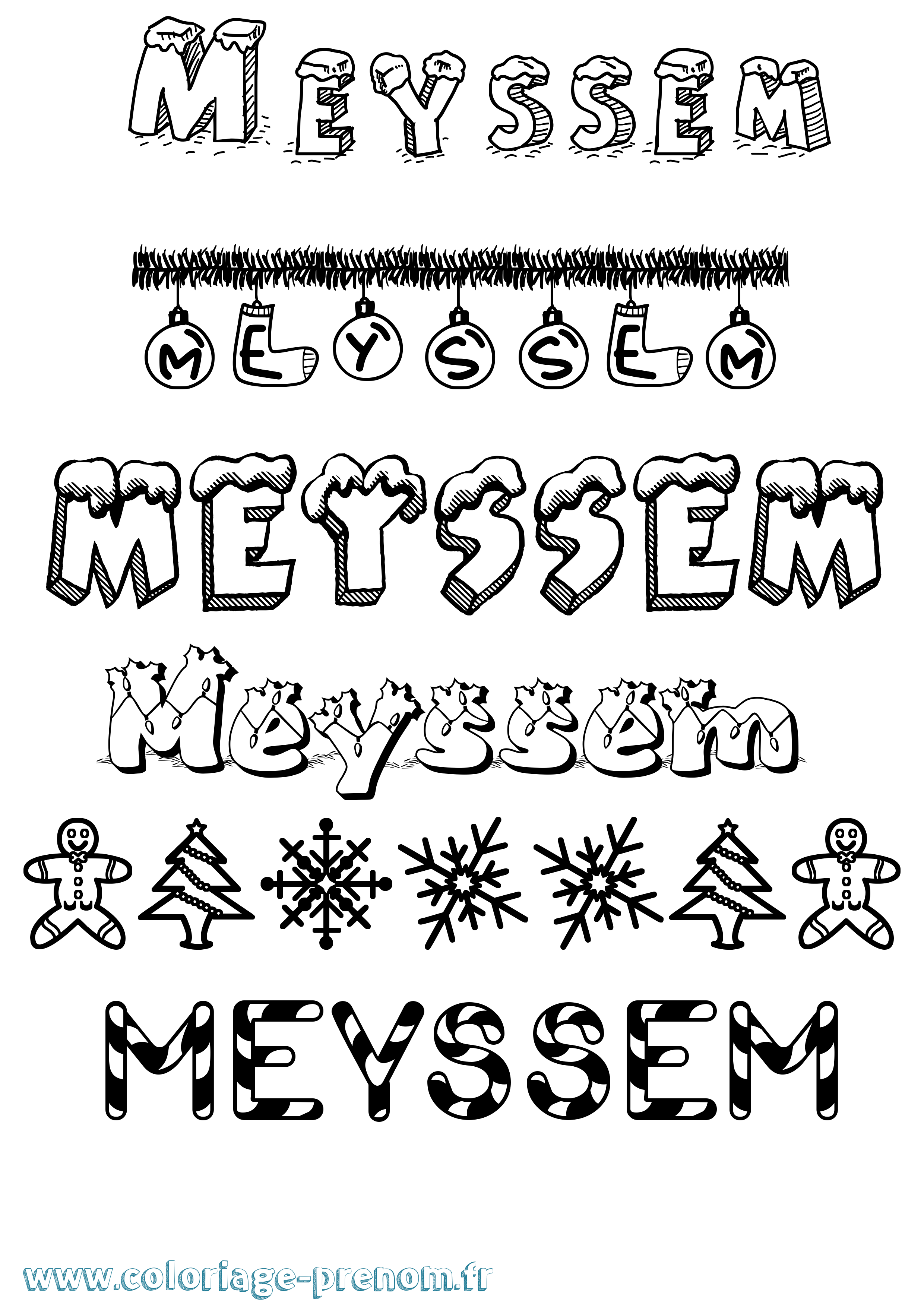 Coloriage Meyssem Noël Coloriage prénom Meyssem Noël