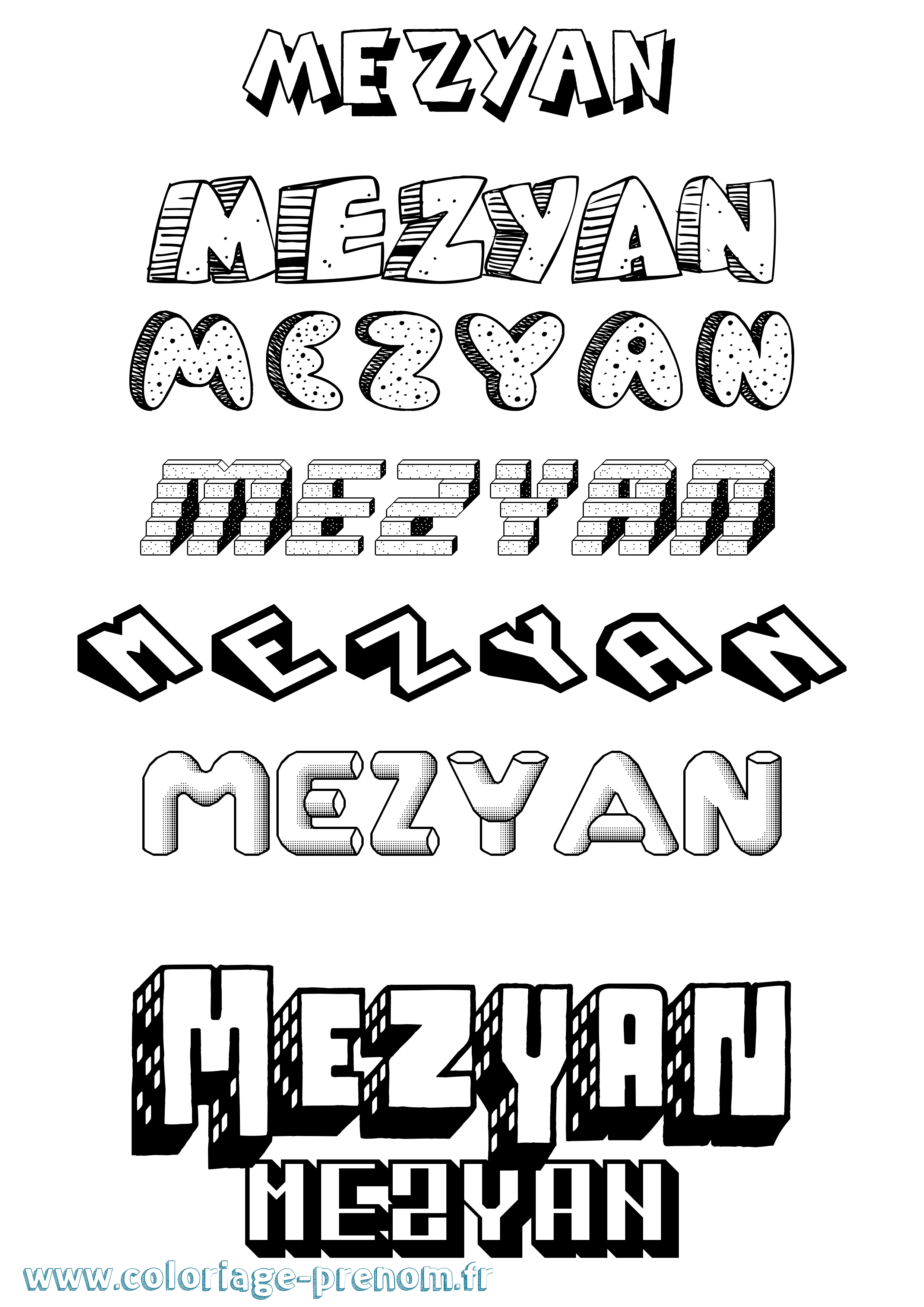 Coloriage Mezyan Effet 3D Coloriage prénom Mezyan Effet 3D