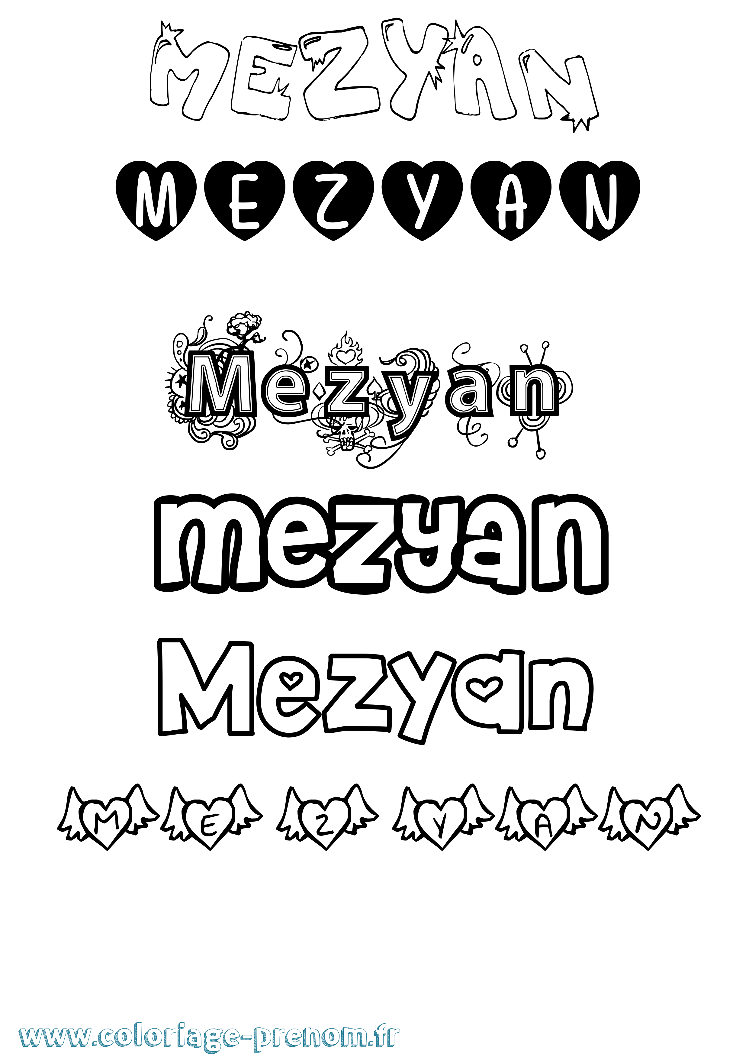 Coloriage Mezyan Girly Coloriage prénom Mezyan Girly