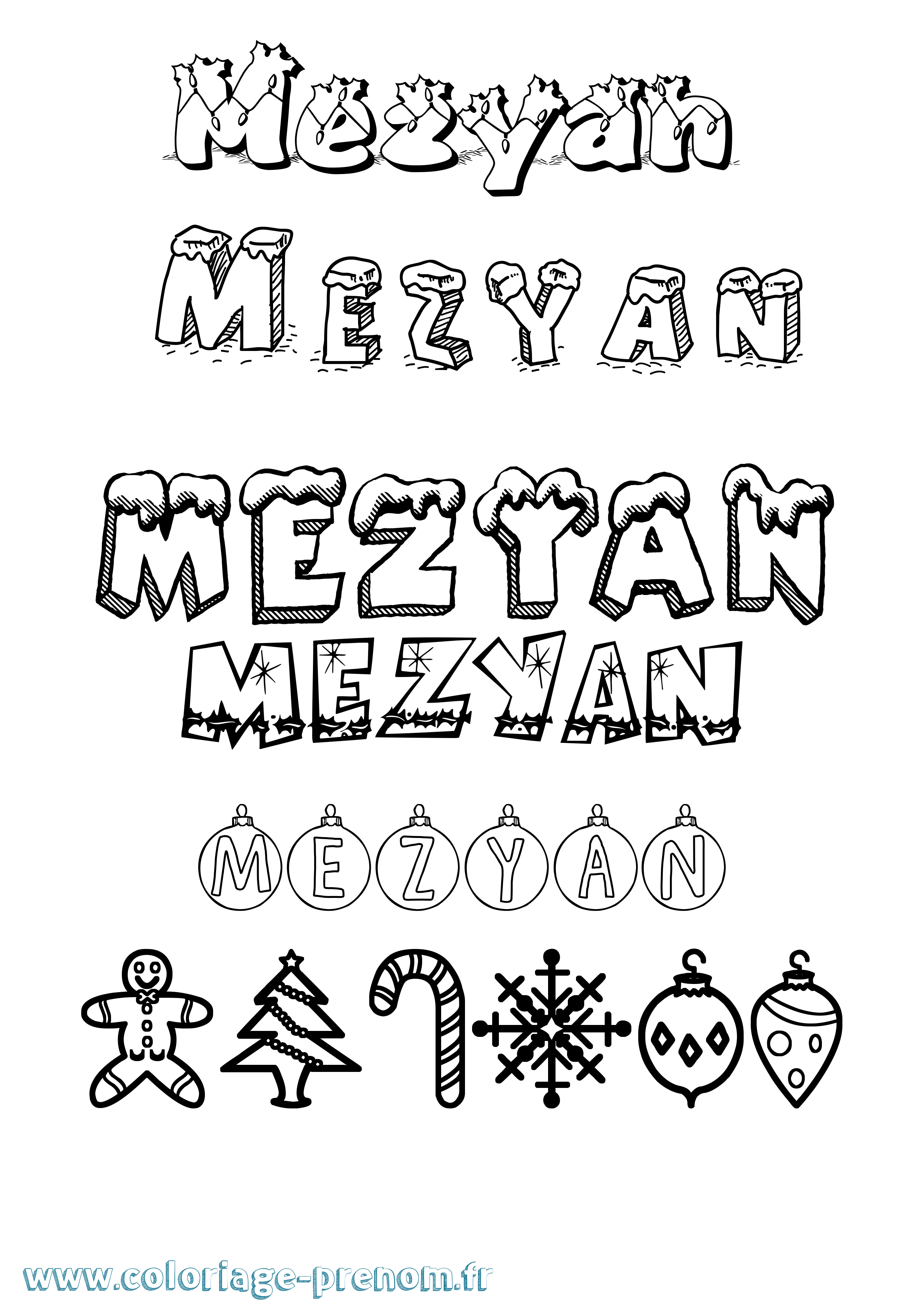 Coloriage Mezyan Noël Coloriage prénom Mezyan Noël