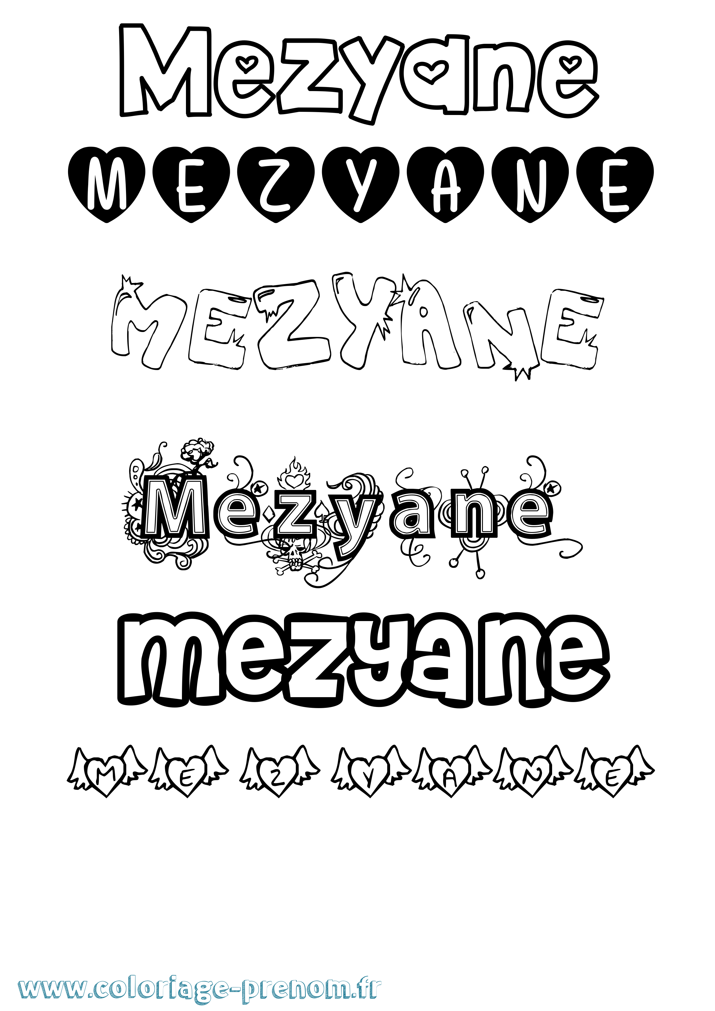 Coloriage Mezyane Girly Coloriage prénom Mezyane Girly
