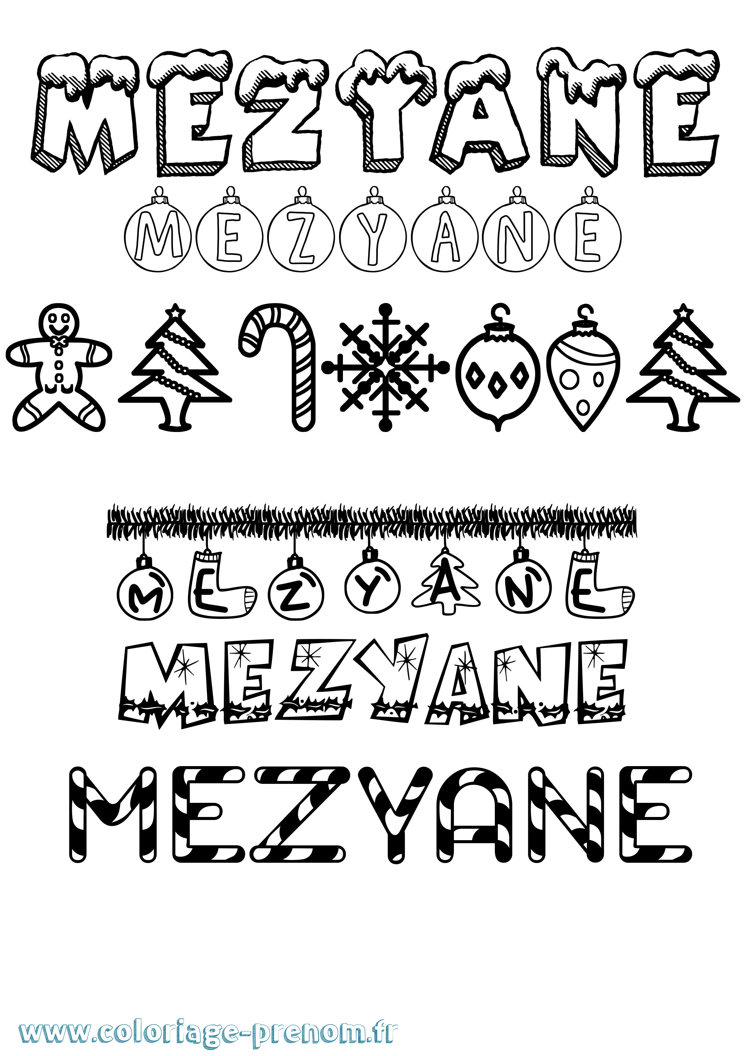 Coloriage Mezyane Noël Coloriage prénom Mezyane Noël