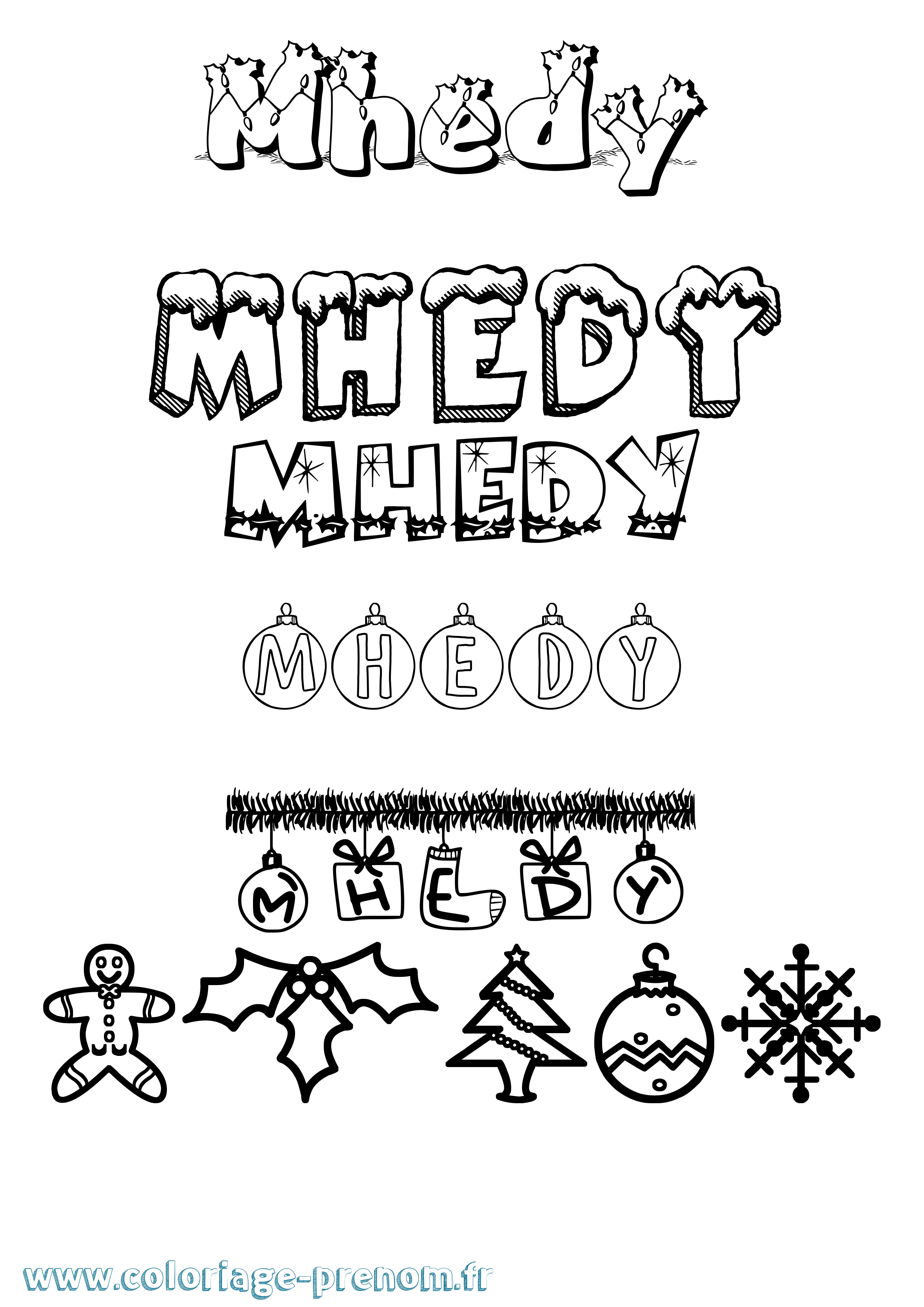 Coloriage Mhedy Noël Coloriage prénom Mhedy Noël