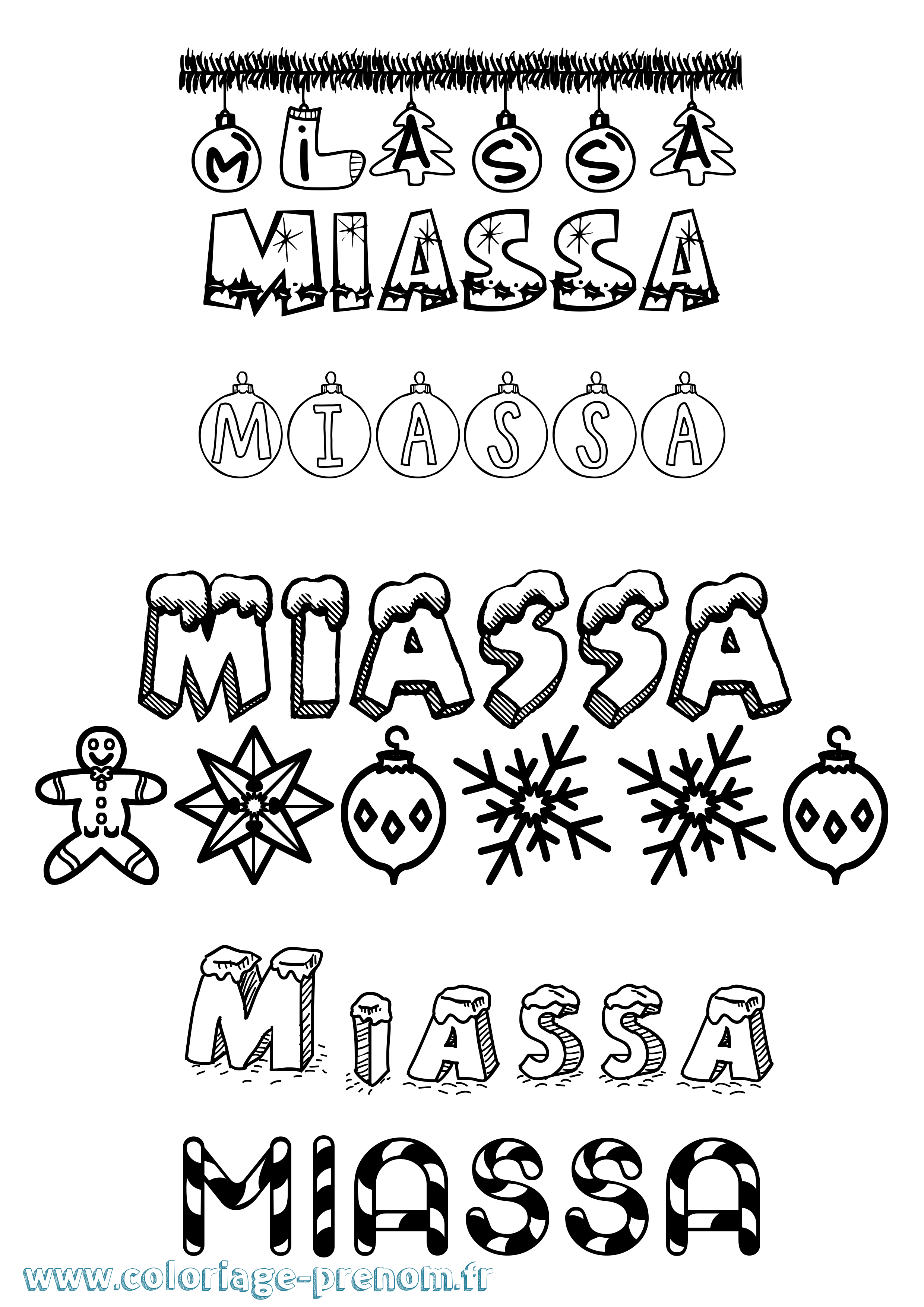 Coloriage Miassa Noël Coloriage prénom Miassa Noël