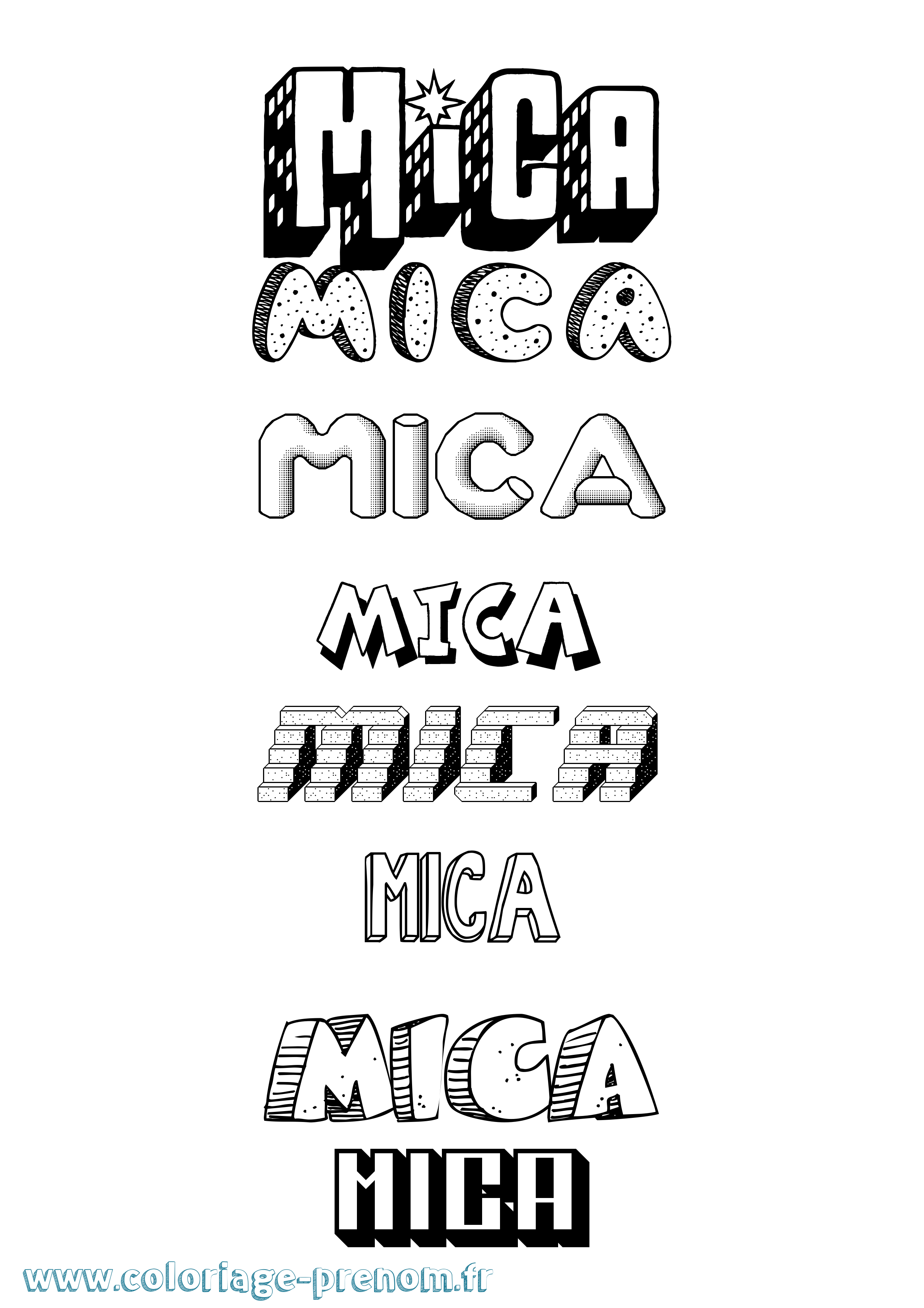 Coloriage Mica Effet 3D Coloriage prénom Mica Effet 3D
