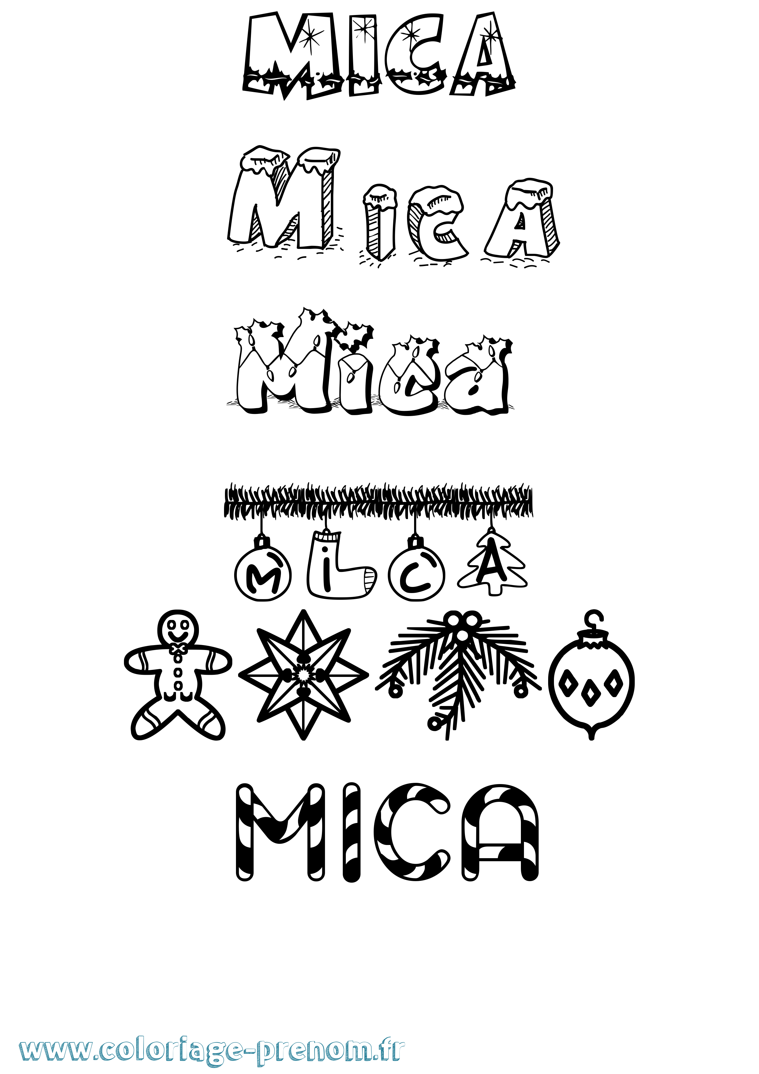 Coloriage Mica Noël Coloriage prénom Mica Noël