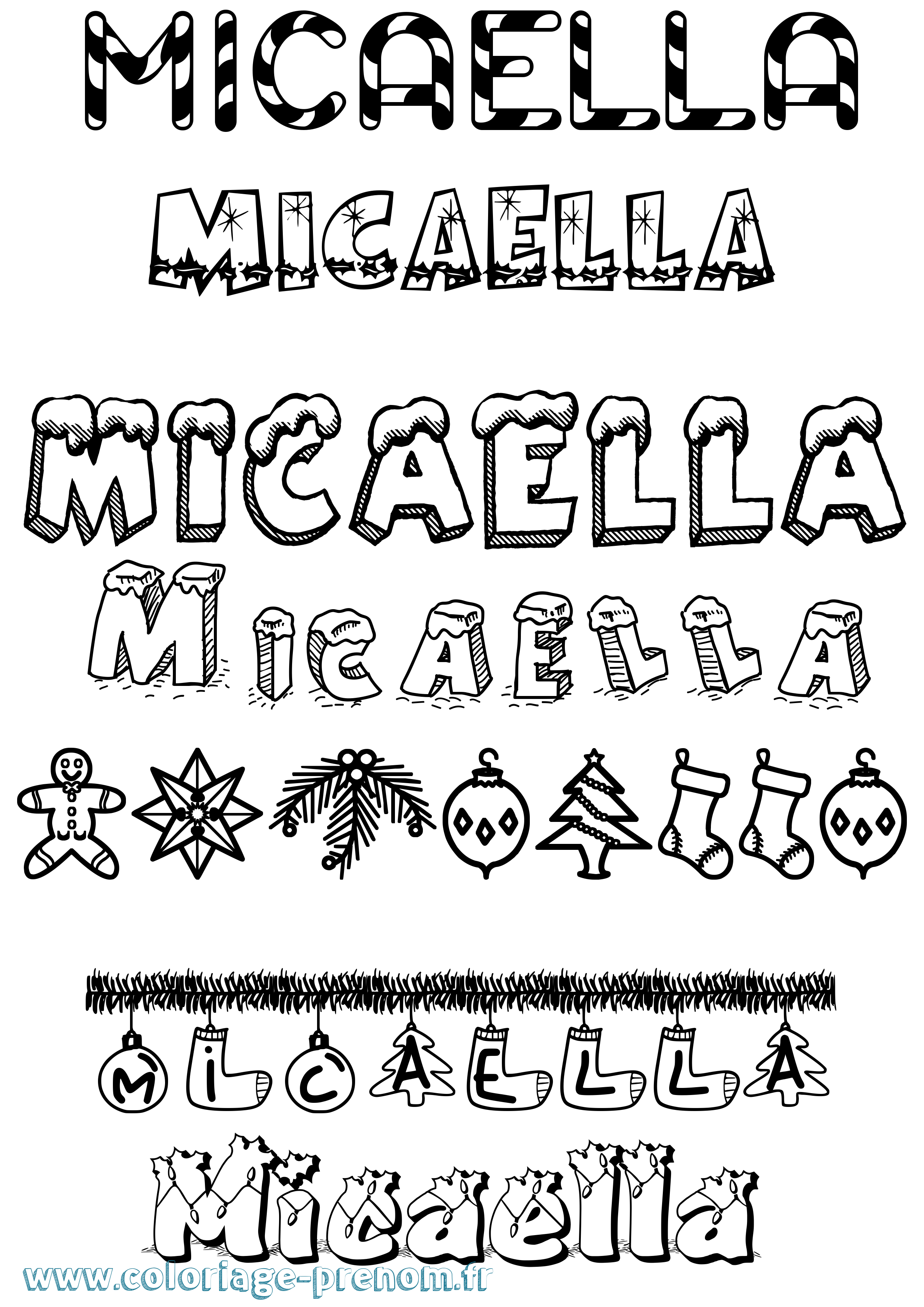 Coloriage Micaella Noël Coloriage prénom Micaella Noël