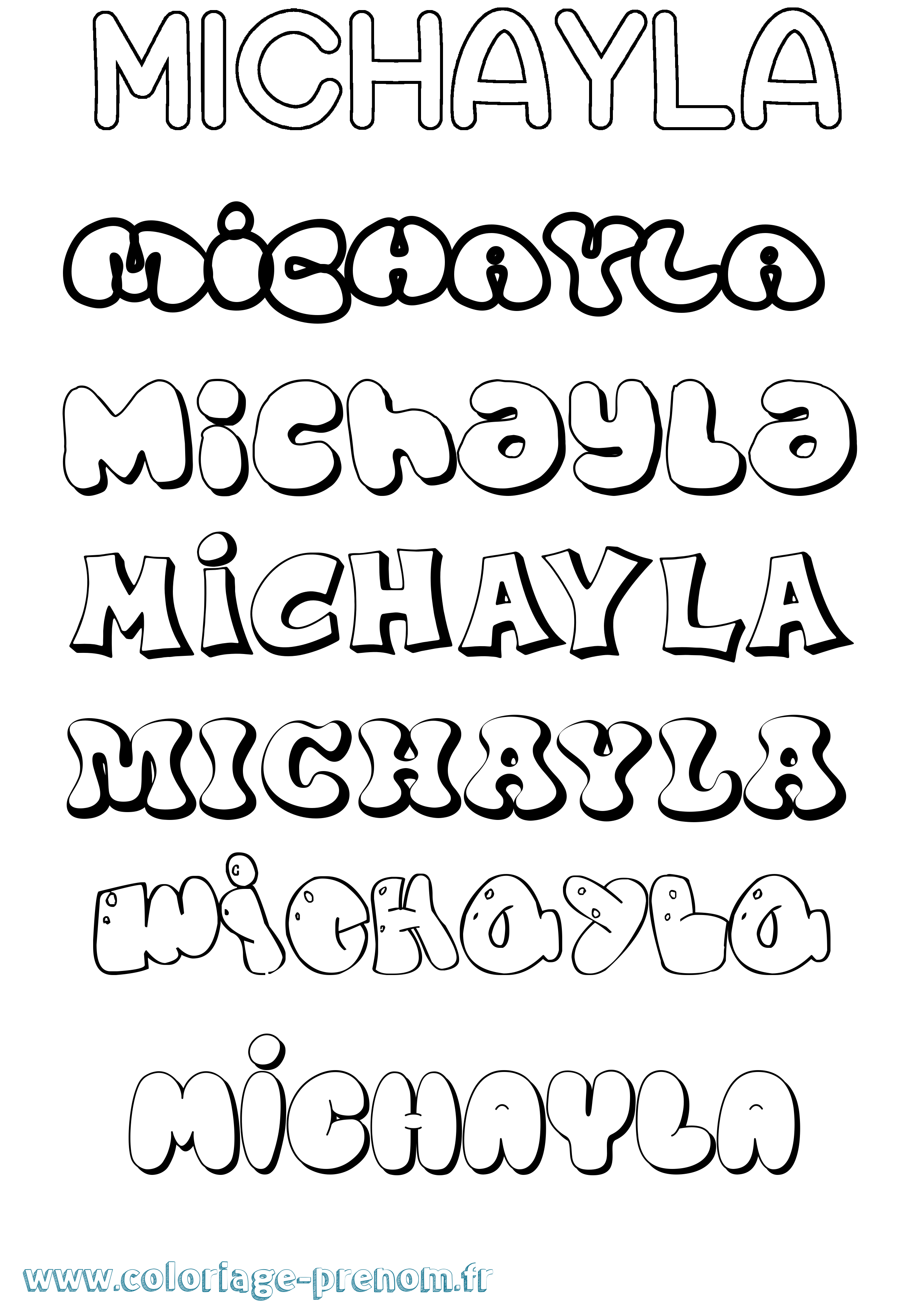 Coloriage Michayla Bubble Coloriage prénom Michayla Bubble