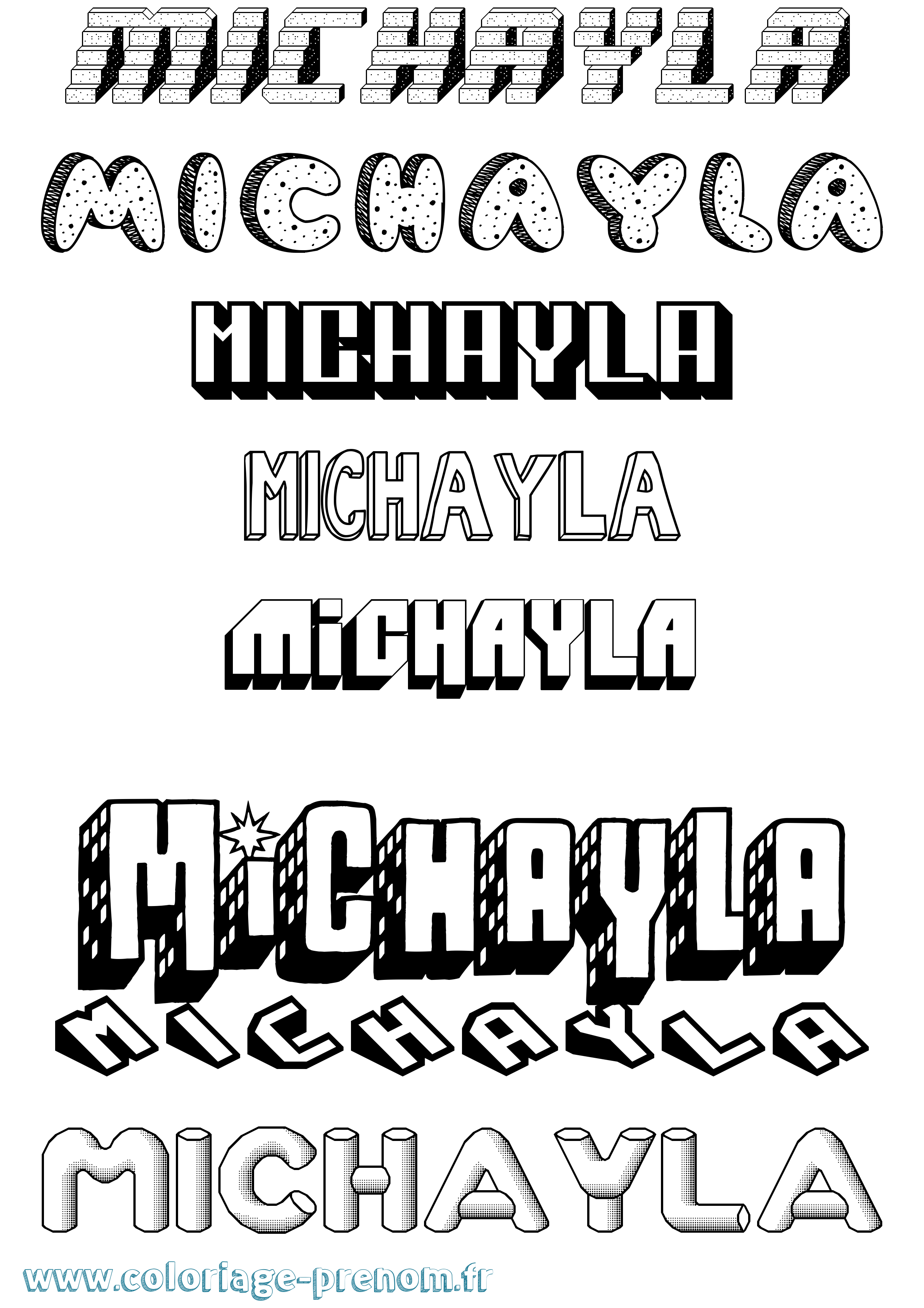 Coloriage Michayla Effet 3D Coloriage prénom Michayla Effet 3D