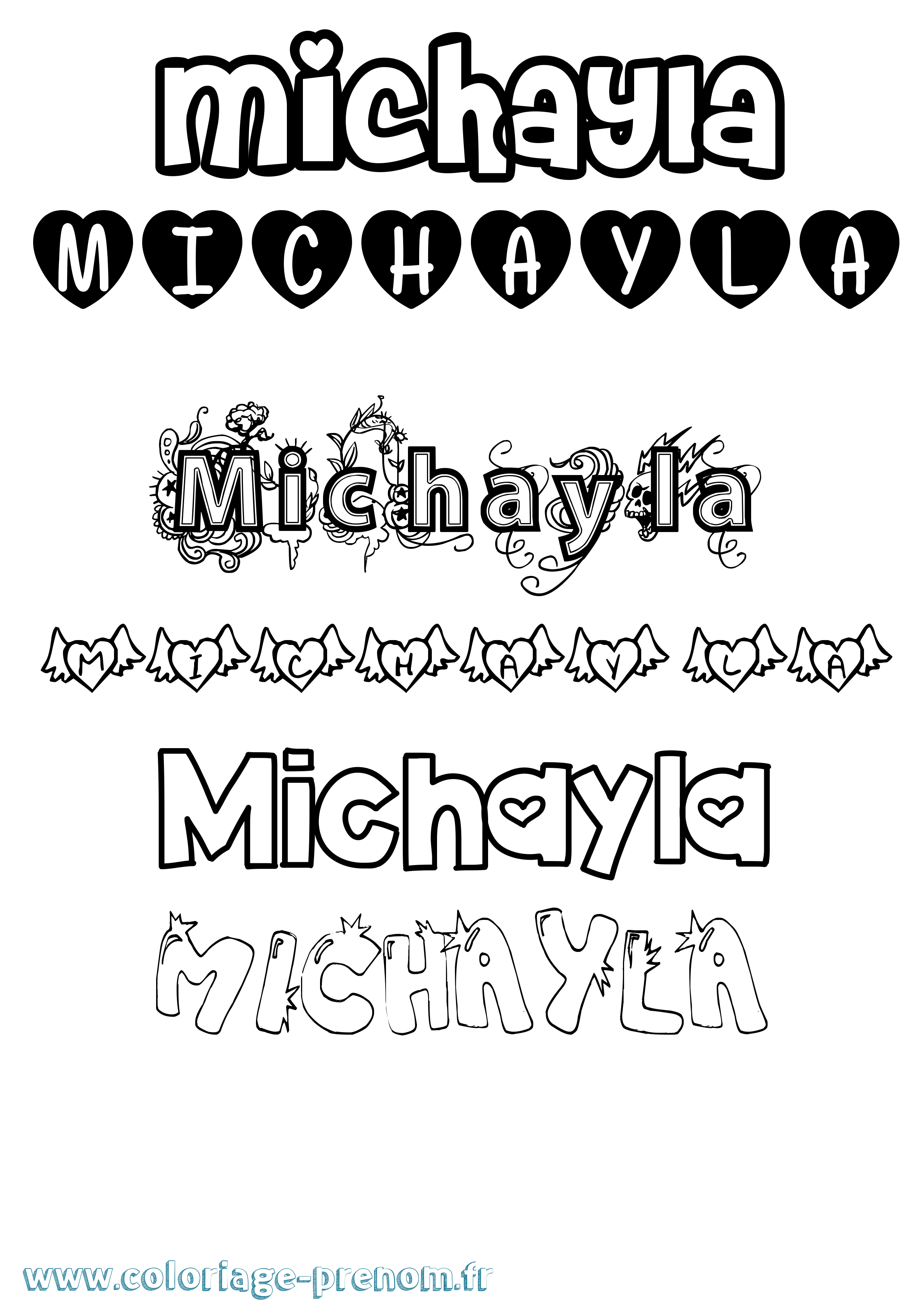 Coloriage Michayla Girly Coloriage prénom Michayla Girly