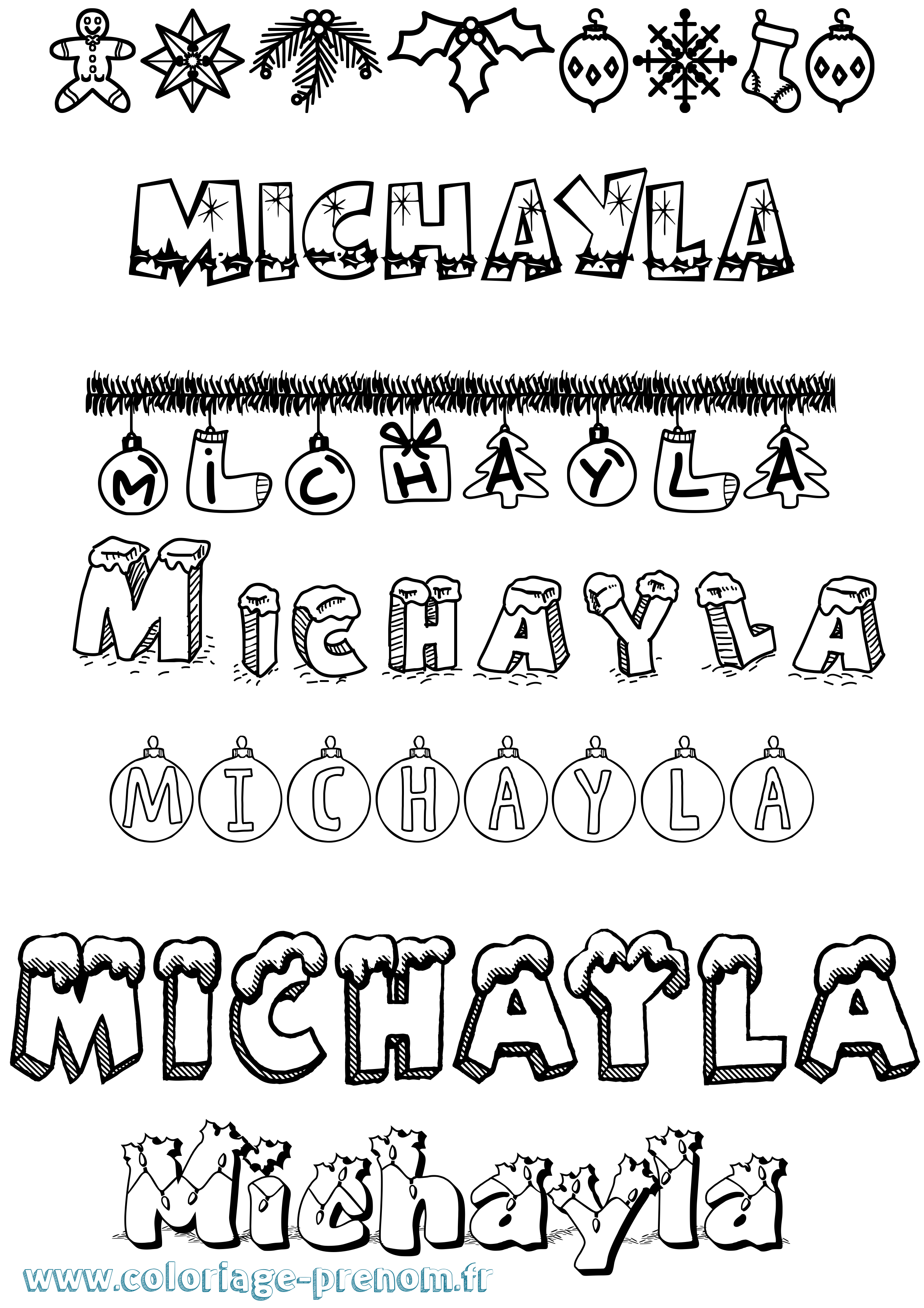Coloriage Michayla Noël Coloriage prénom Michayla Noël